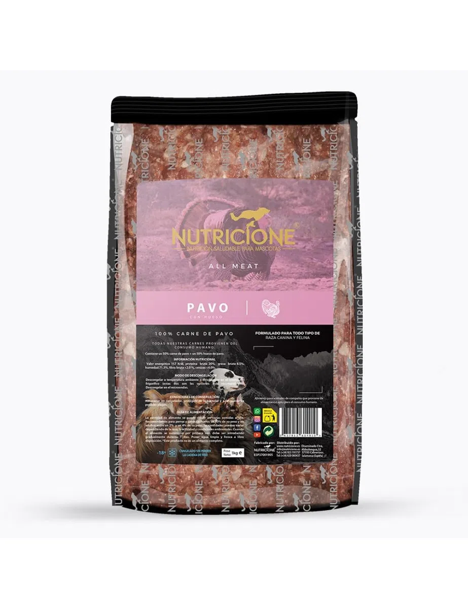 All Meat | Carne de Pavo para Perros y Gatos - 9kg Congelada (9 Paquetes de 1kg)