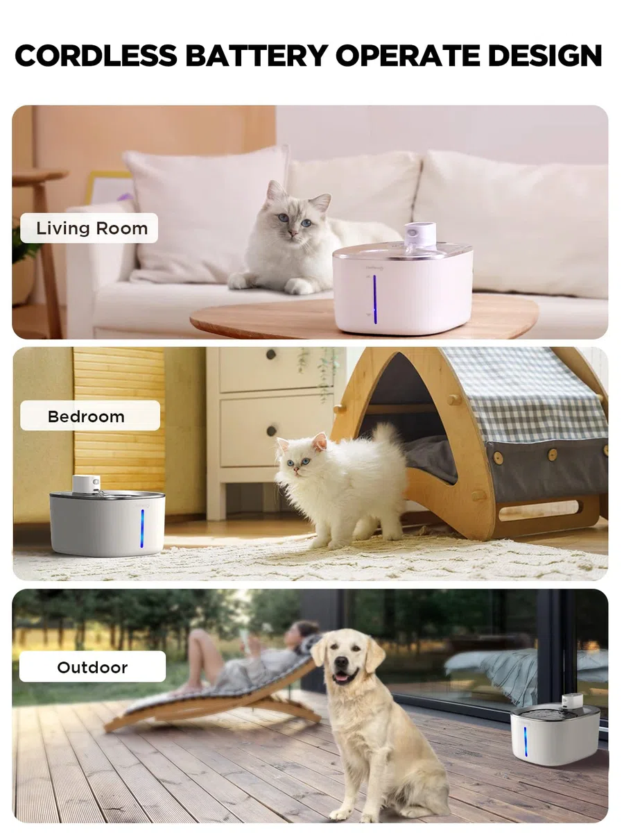 Fuente para Gatos Inalambrica con Sensor De Movimiento En Acero Inoxidable | FEELNEEDY 4L Bebedero Gatos Automatico Con Bateria Recargable 4000mah, Fuente Gato Silencioso, 6 Filtros+ 6 Esponjas, Blanca
