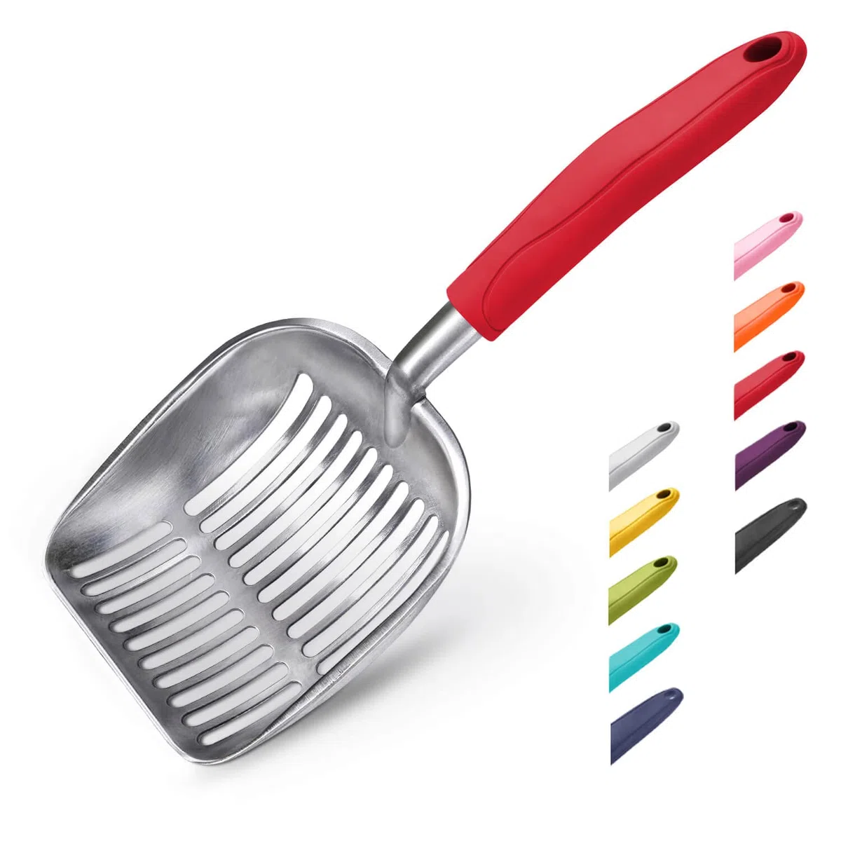WePet Cuchara de arena para gatos, tamiz de aleación de aluminio, pala de metal para gatitos, pala profunda, mango largo, tamizado de excrementos, elevador de excrementos de gatito, duradero,