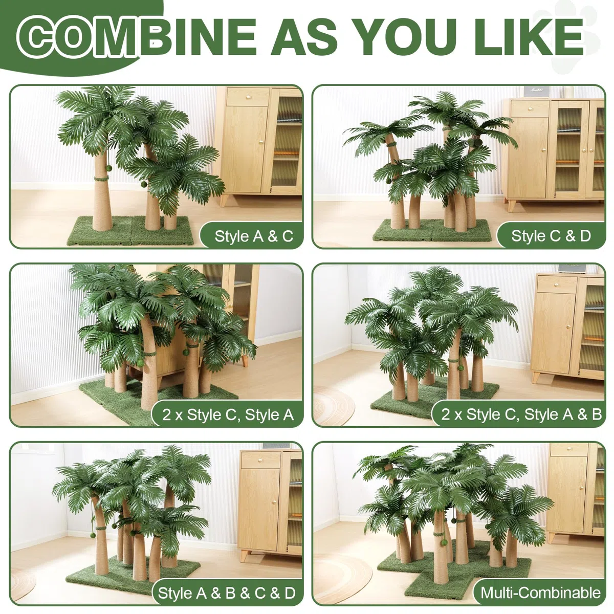 Poste rascador para gatos de palmera, poste rascador para gatos de 36 pulgadas con cuerda de sisal natural, 5 bolas interactivas y 2 postes rascadores de diseño curvado para gatos de interior, adultos
