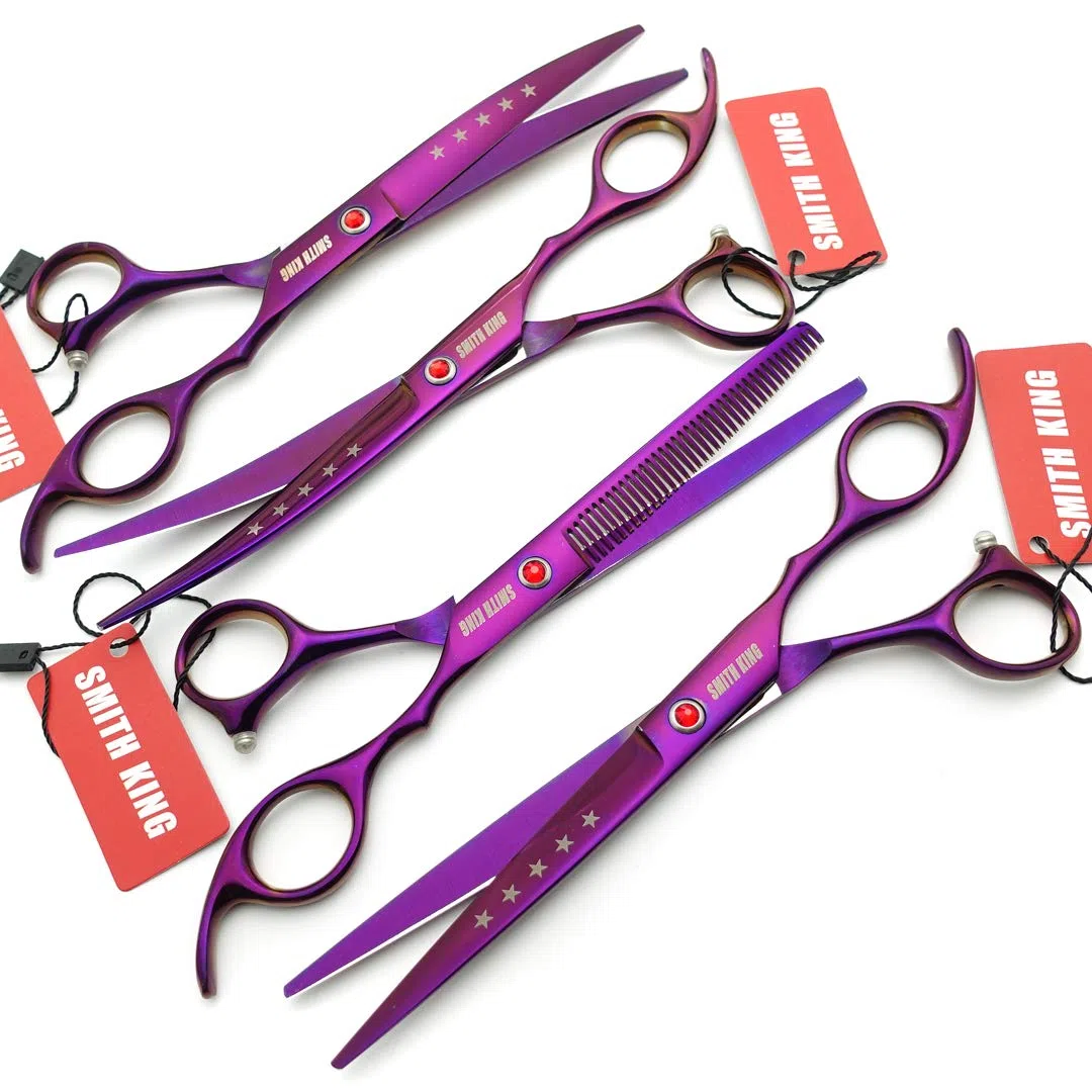 Juego de tijeras de aseo profesional para mascotas, rectas y finas y curvadas, juego de 4 piezas para aseo de perros.