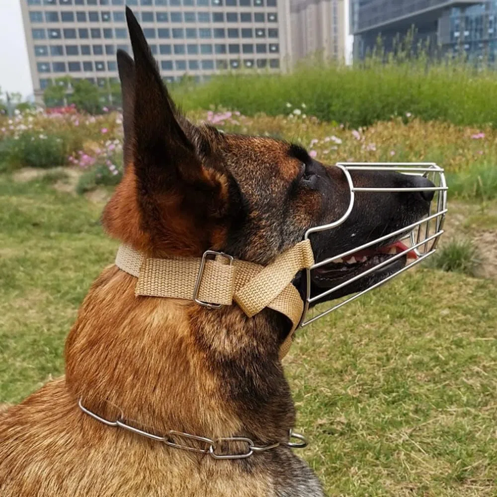 Protección contra la mordedura, Bozal for Perro, bozal metálico antiladridos y antimordeduras, Transpirable, con Correas Ajustables.(L/25 40kg)