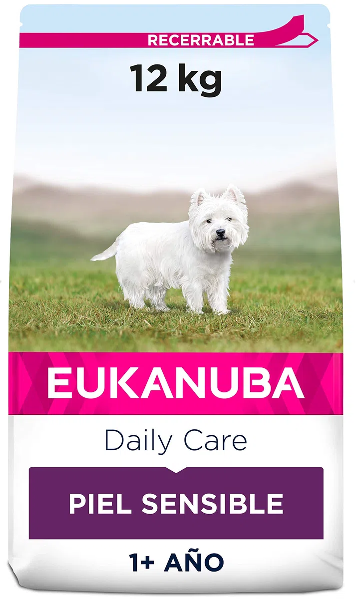 EUKANUBA Daily Care Alimento seco para perros adultos con piel sensible, alimento hipoalergénico con pescado, 12 kg