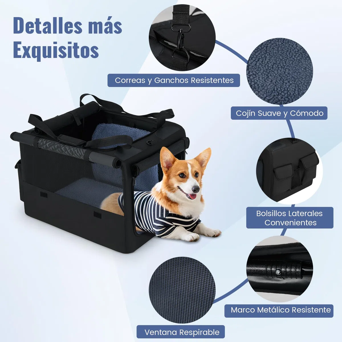 COSTWAY Transportín para Perros, Bolsa Transportin Portátil y Plegable para Mascotas con 2 Aberturas y Ventana, Cesta Interior de Malla, Bolsillos Laterales para Interior Exterior (80 x 65 x 42 cm)