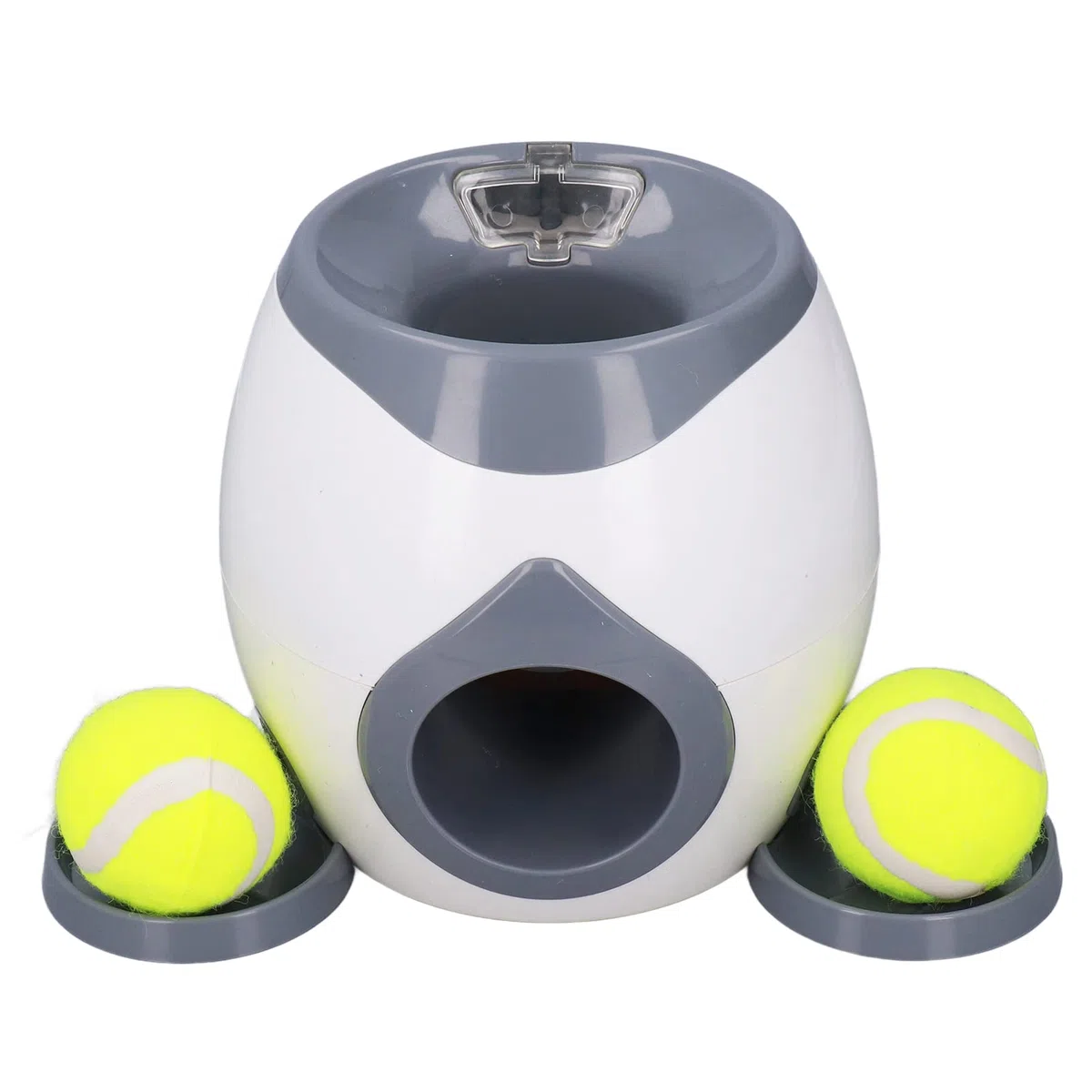 FOUF Lanzador Automático de Pelotas, Lanzador Interactivo para Perros, Máquina de Lanzamiento de Pelotas de Tenis con 2 Bandejas de Comida para Perros Pequeños a Grandes, 2 Pelotas Incluidas