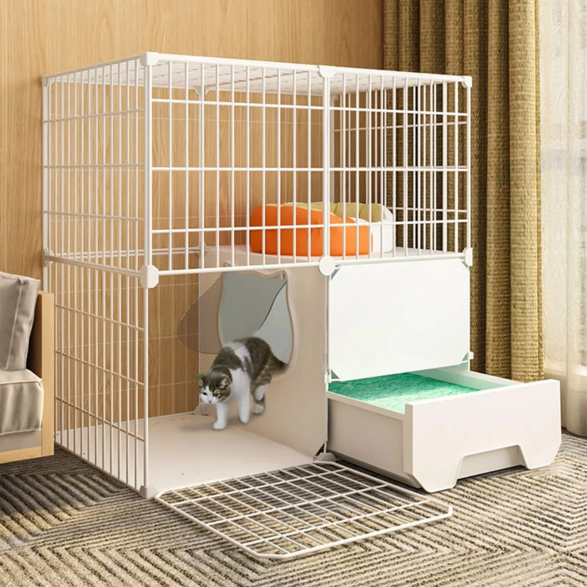 Jaula grande para gatos, jaula plegable de metal, jaula para mascotas, jaula para gatos de interior con caja de arena, con hamaca para gatos, cama para gatos, escalera para gatos, caja de arena para