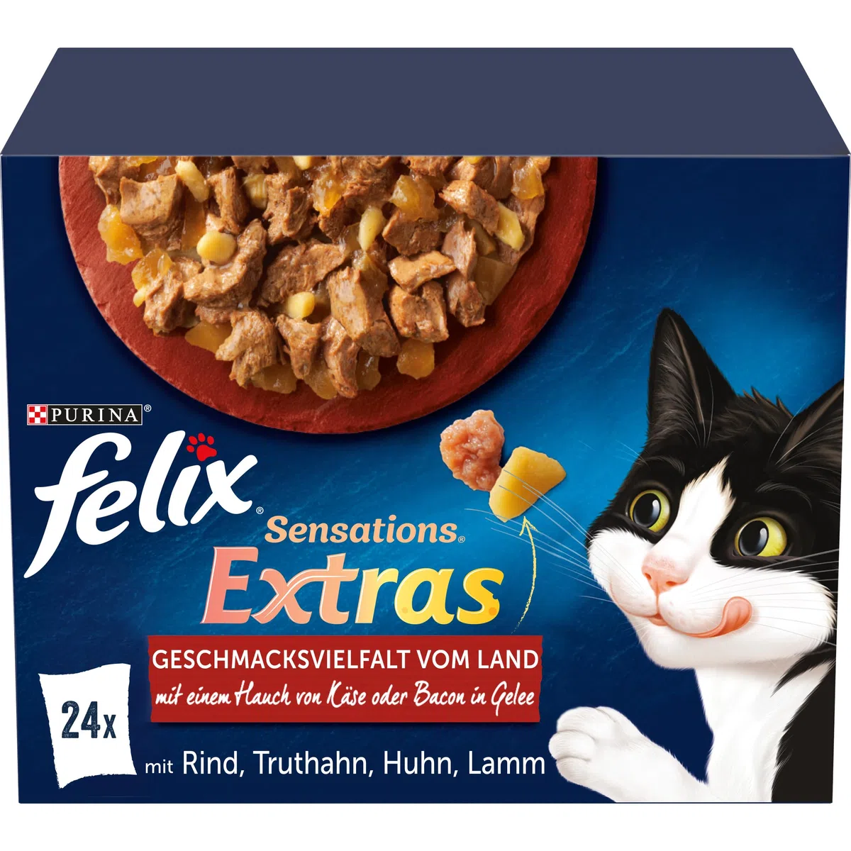 Felix Sensations Extras Comida para Gatos húmeda en gelatina, Mezcla de variedades, 4 Unidades (4 x 24 Bolsas de 85 g)