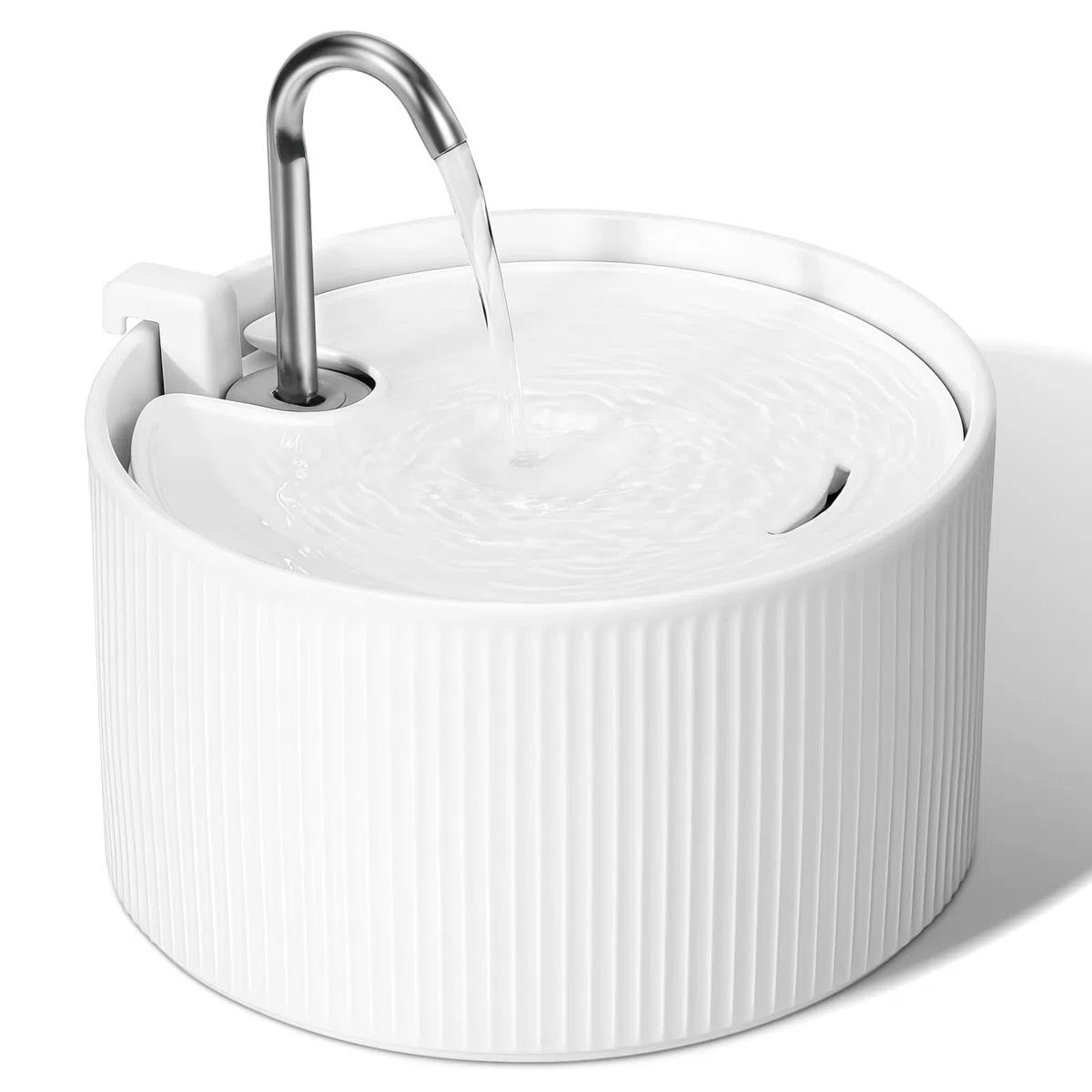 Fuente para gatos de cerámica, 2,2 L, dispensador de agua súper silencioso para mascotas, con filtro de carbón activo, cerámica quemada a altas temperaturas, materiales limpios y seguros