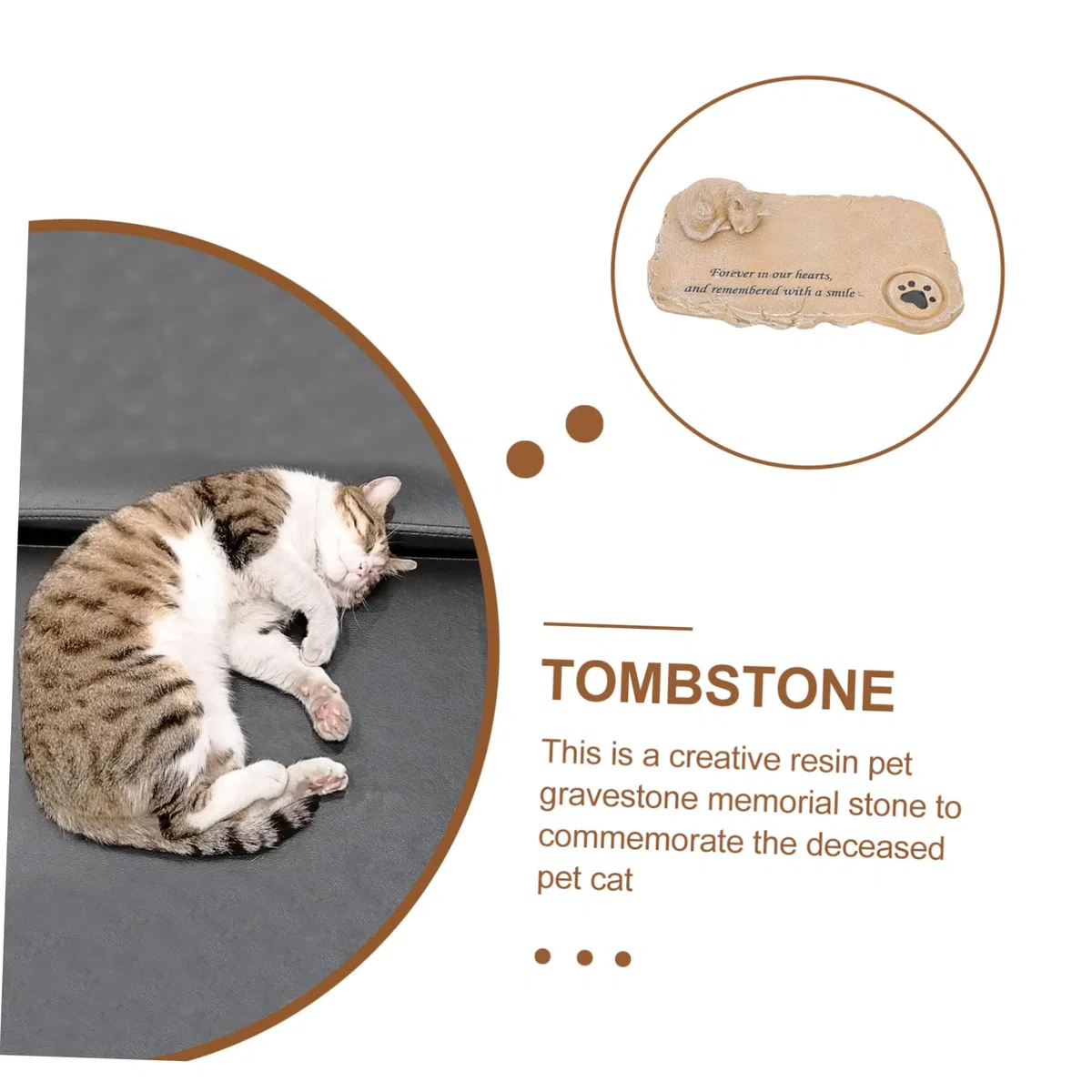 Lápida Conmemorativa de Gato en Resina, Adorno de Gatito para Jardín