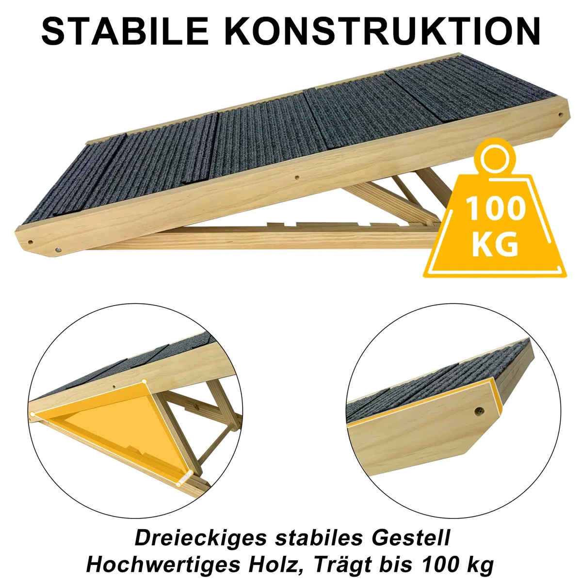 YRHome Lámpara plegable para perros de madera, para cama, sofá o coche, escaleras para mascotas, hasta 100 kg, portátil, para gatos, altura regulable, con inserto antideslizante,100 cm