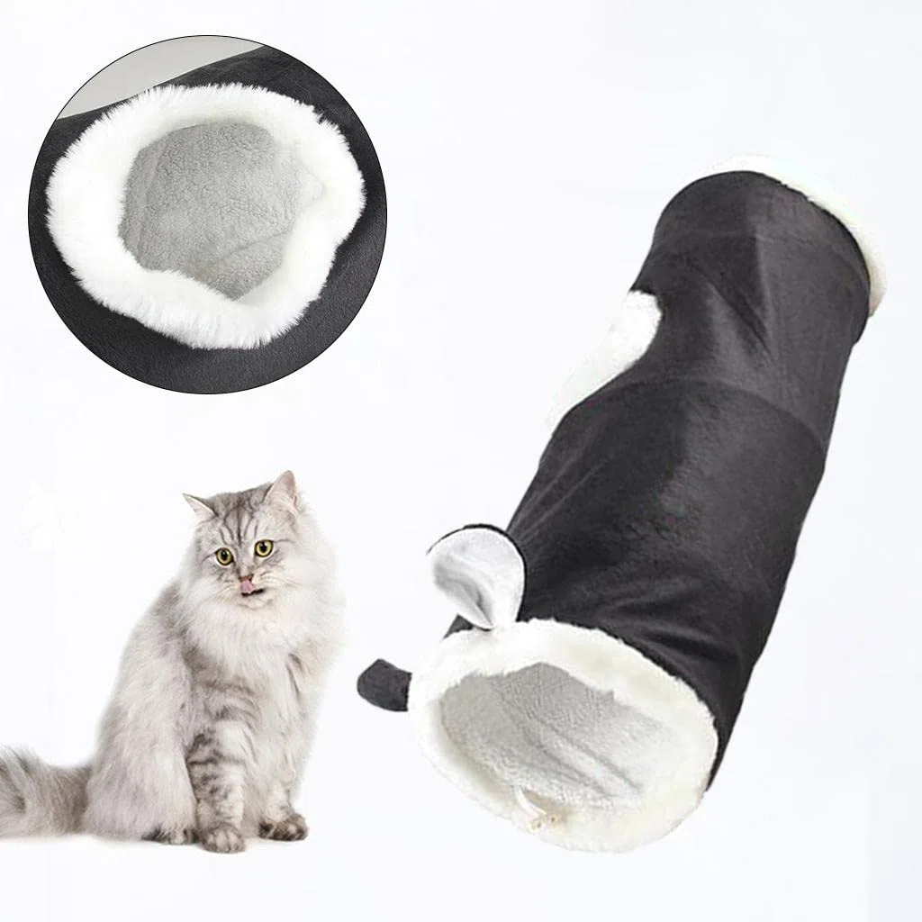 Milageto Cat Tunnel Tubo de Peluche Colapsible Juguete para Mascotas con Ventana para Gatos Gatitos Cachorros Y Conejos Apto para Entretenimiento Y Ejercicios, Gato Negro