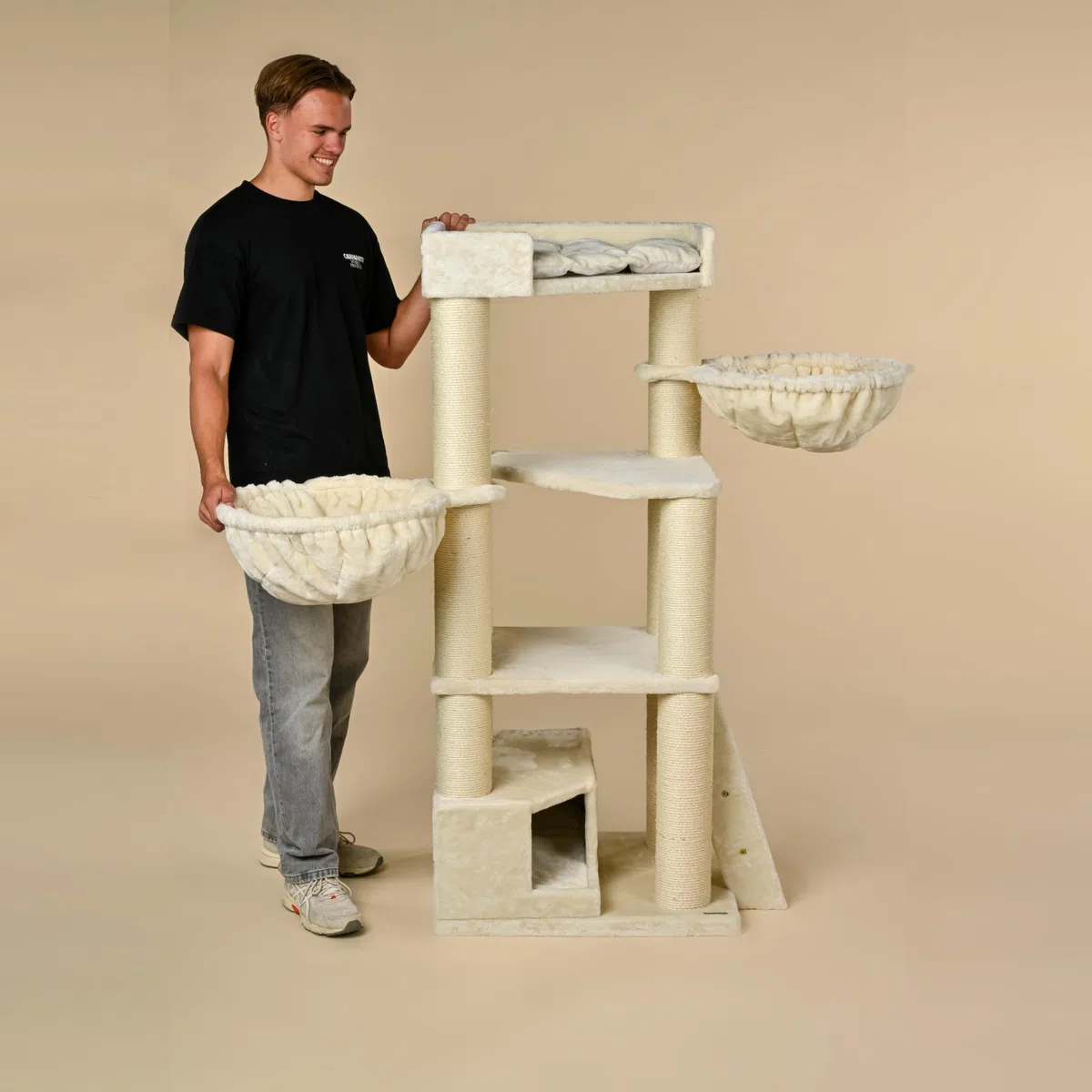 RHRQuality Árbol rascador para Gatos Grandes - Corner Coon Beige - con Postes de sisal Extra Gruesos de 12 cm