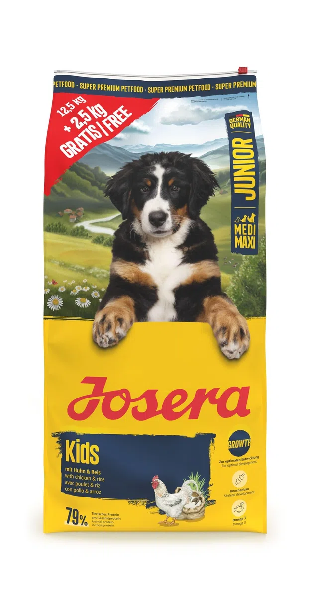JOSERA Júnior Kids Pollo y arroz (1 x 12,5 + 2,5 kg) | Comida Seca Premium para Perros Mayores en Crecimiento | para criar y cuidar de Cachorros más Grandes a Partir de la 6ª Semana de Vida, sin