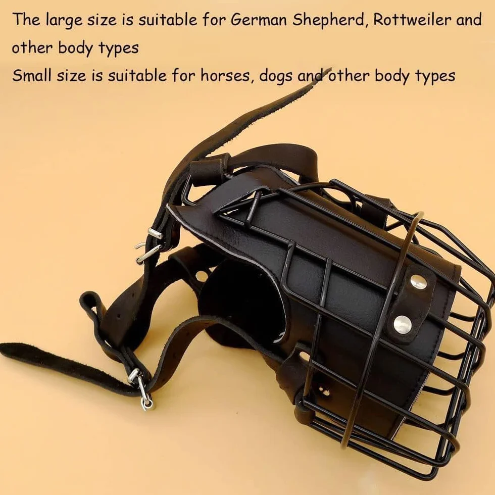 Bozal ajustable de metal y cuero para perro pastor alemán, doberman, rottweiler y otros perros medianos y grandes, ideal para adiestramiento, negro, L