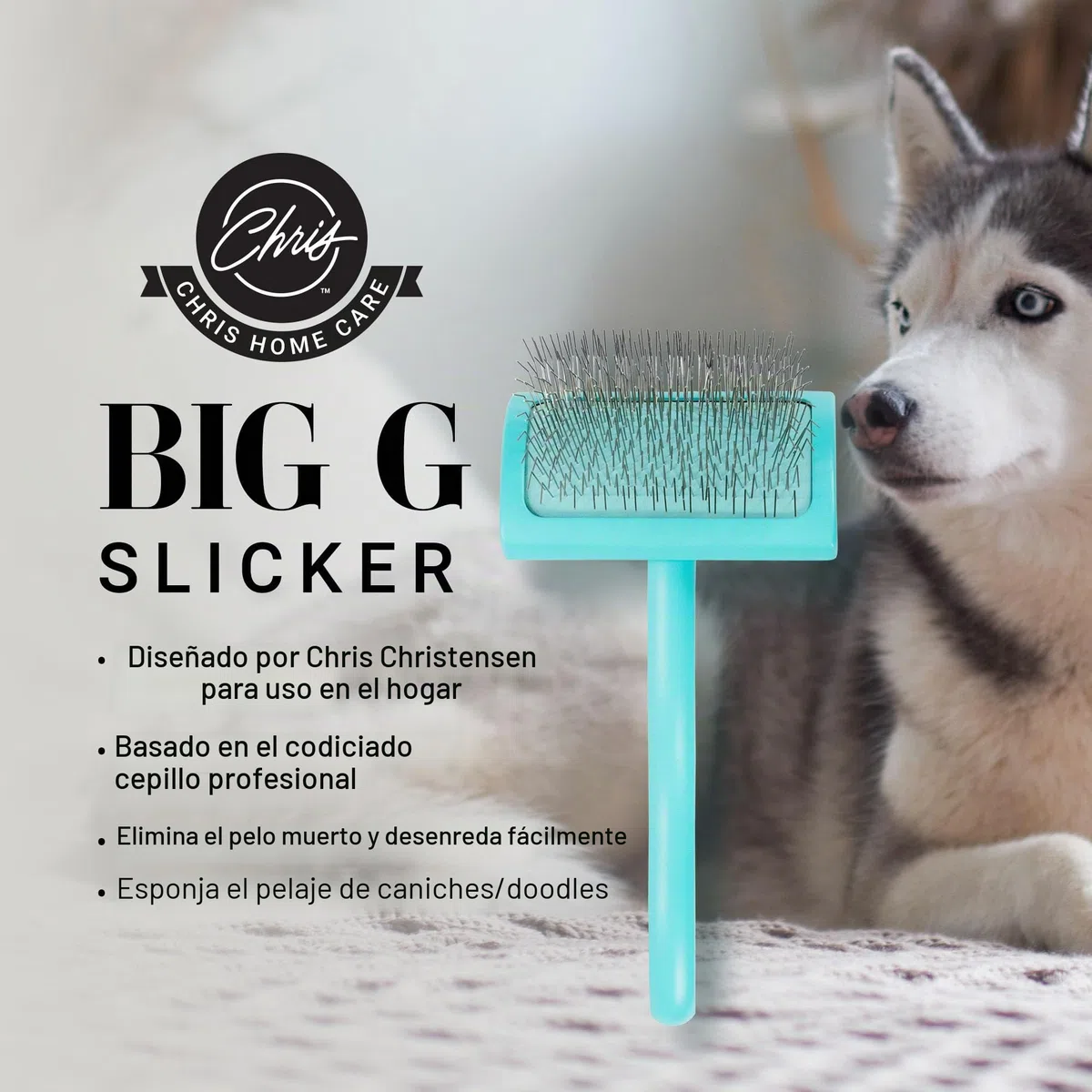 Chris Christensen Big G - Cepillo para perros (Goldendoodles, labradoodles, caniches), novio como un profesional, estilo desenredante de pelusas, ahorra tiempo y energía, verde azulado, mediano