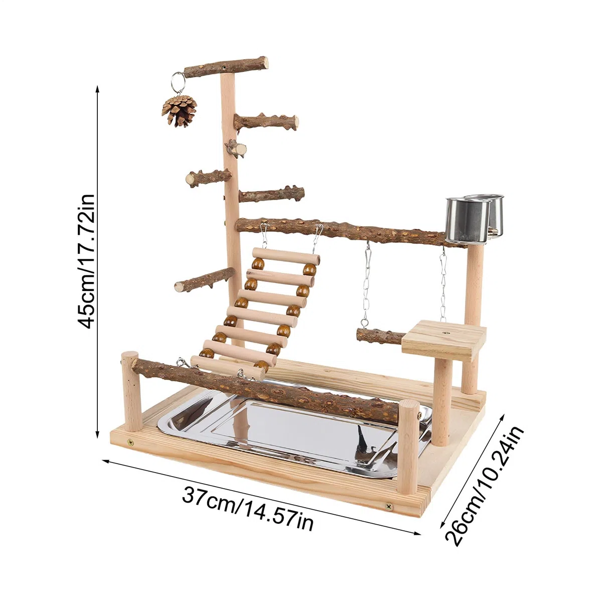 Parque De Juegos De Periquitos Parque de Juego de Madera | Soporte De Perchas Para Aves Con Tazón Y Bandeja De Acero Inoxidable Para Cotorras Pinzones Agapornis Entrenamiento
