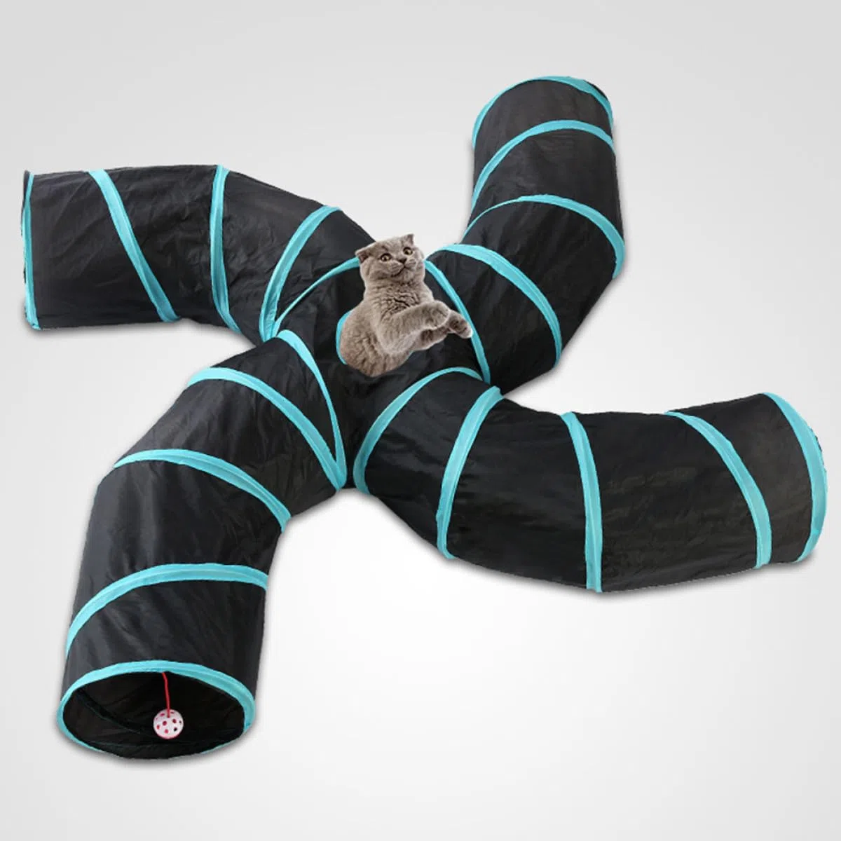 DOITOOL Túnel Plegable para Gatos S 4 Vías de Juego, Juguete Interactivo de Tubo para Mascotas, Diseño en Forma de S, Compacto y Duradero, Adecuado para Gatos Pequeños y Entretenimiento