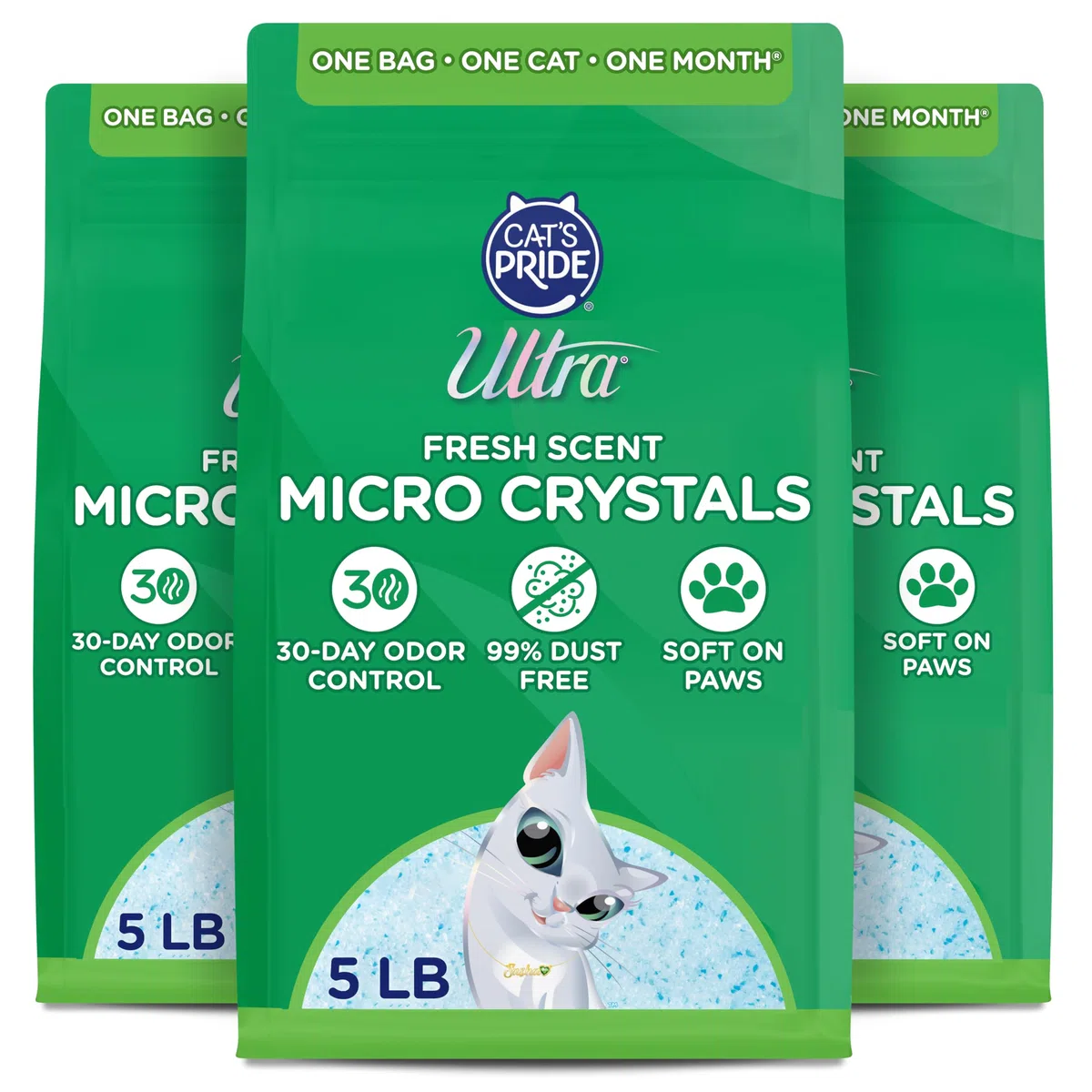 Ultra Arena para Gatos Fresh Scented Micro Crystals Premium, 99.9% Libre de Polvo, Suave para Las Patas, 15 Libras en Total (3 Paquetes de 5 Libras)