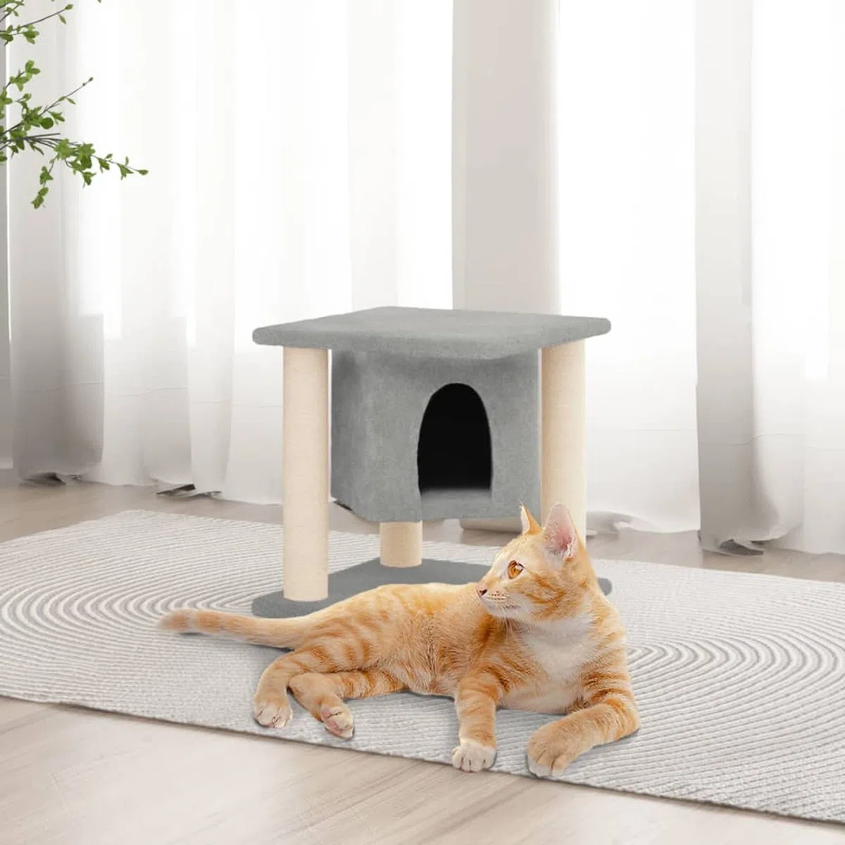ZEYUAN Rascador para Gatos con Postes de sisal, Rascador Gato, Arbol Rascador para Gatos, Gatos Accesorios, Torre Gatos, Arranhador para Gatos, Casa para Gatos, Gris Claro 37 cm