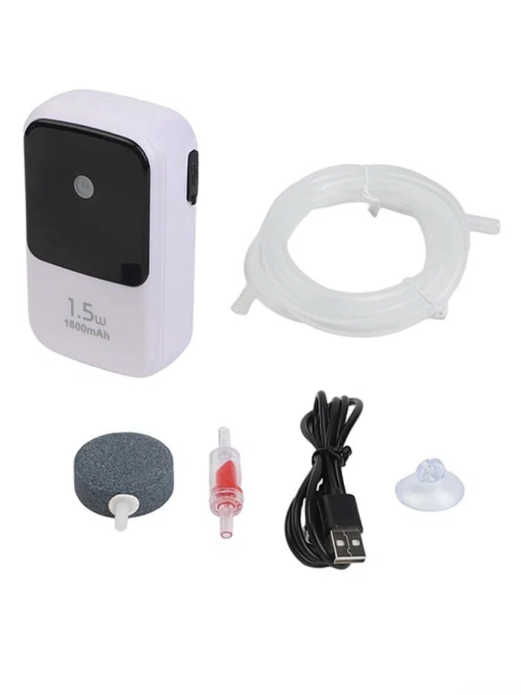 Bomba de aire recargable para acuario con suministro de oxígeno de doble orificio y batería de litio de 1500/4000/8000 mAh, nivel de ruido inferior a 28 dB para cubos
