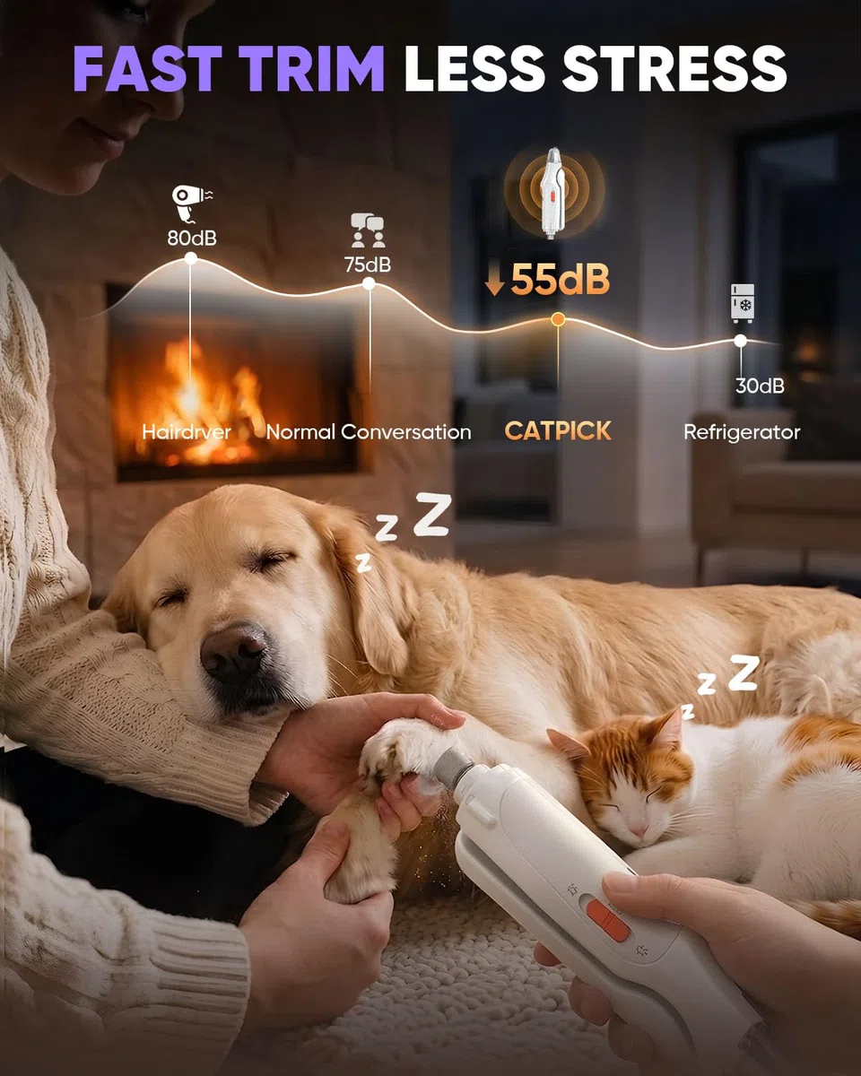 CATPICK Sacapuntas de uñas y cortaúñas para perros, recortadoras para perros grandes, medianos y pequeños, gatos, mascotas, cortaúñas, sensor rápido y protección de seguridad, recargable con 2