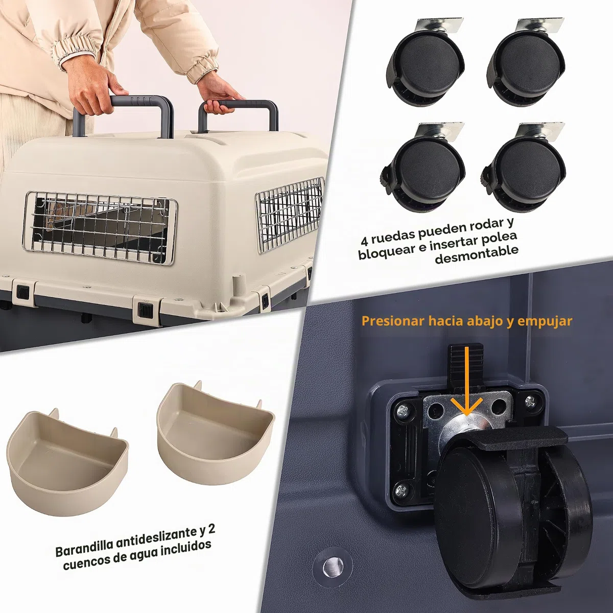 Elevon Transportador de Mascotas de plástico con Ruedas Aprobado por aerolíneas con Puerta de Alambre para Perro, Grande (78 cm de Largo x 54 cm de Ancho x 57.9 cm de Alto)