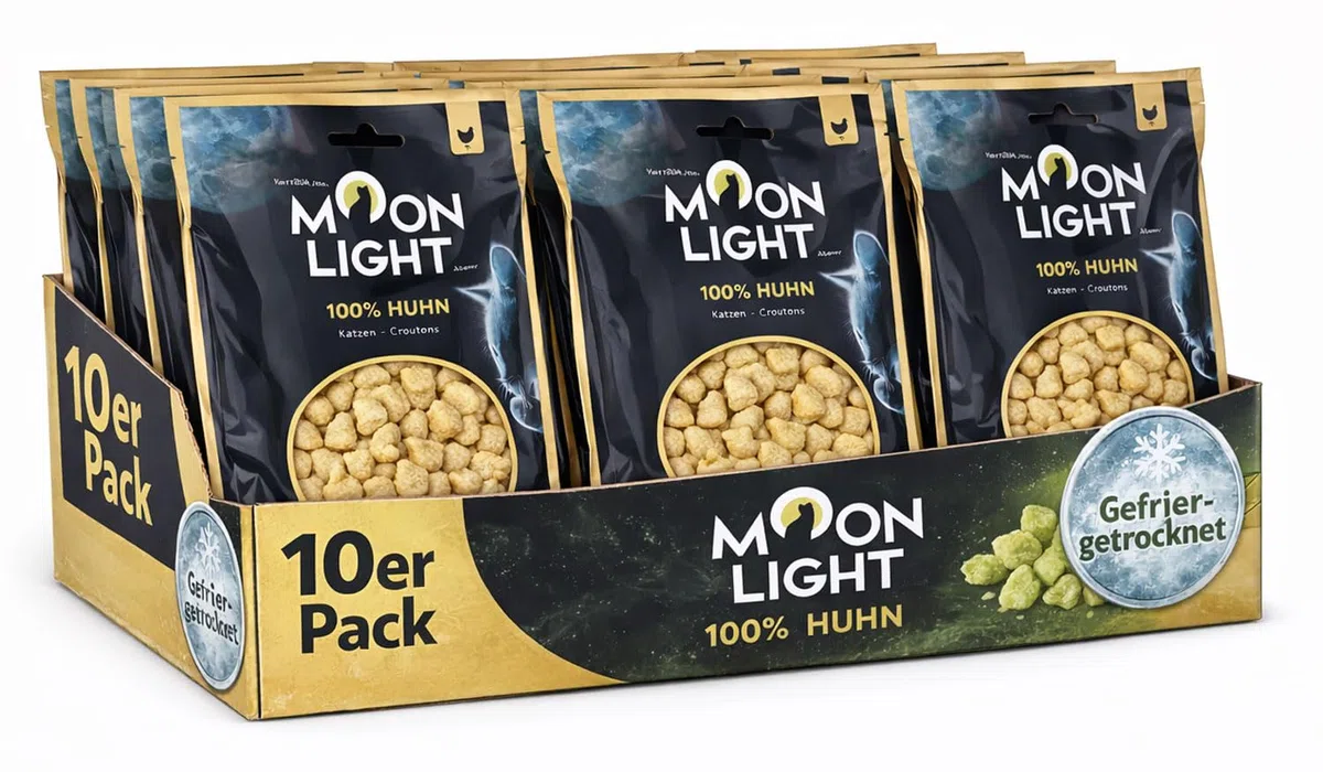 Moonlight - Bocadillo para gatos (10 paquetes), 100% pollo liofilizado, ideal para gatos sensibles y alérgicos, sin cereales y sin azúcar