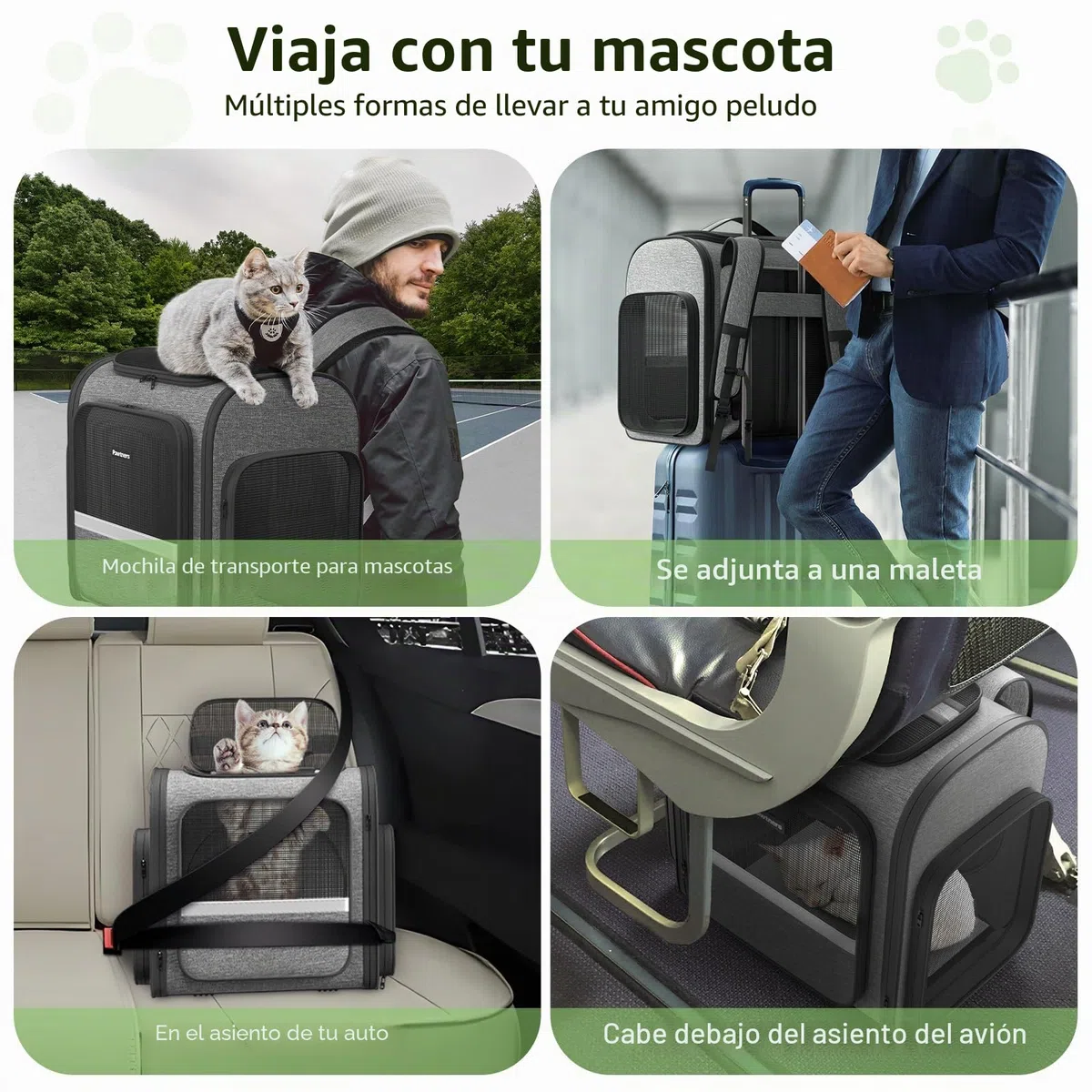 Pawtners Mochilas transportadoras para Gatos con túnel de Juego expandible para Gatos, Mochila para Mascotas aprobada por aerolíneas para Perros pequeños y Gatos Grandes de hasta 25 Libras,