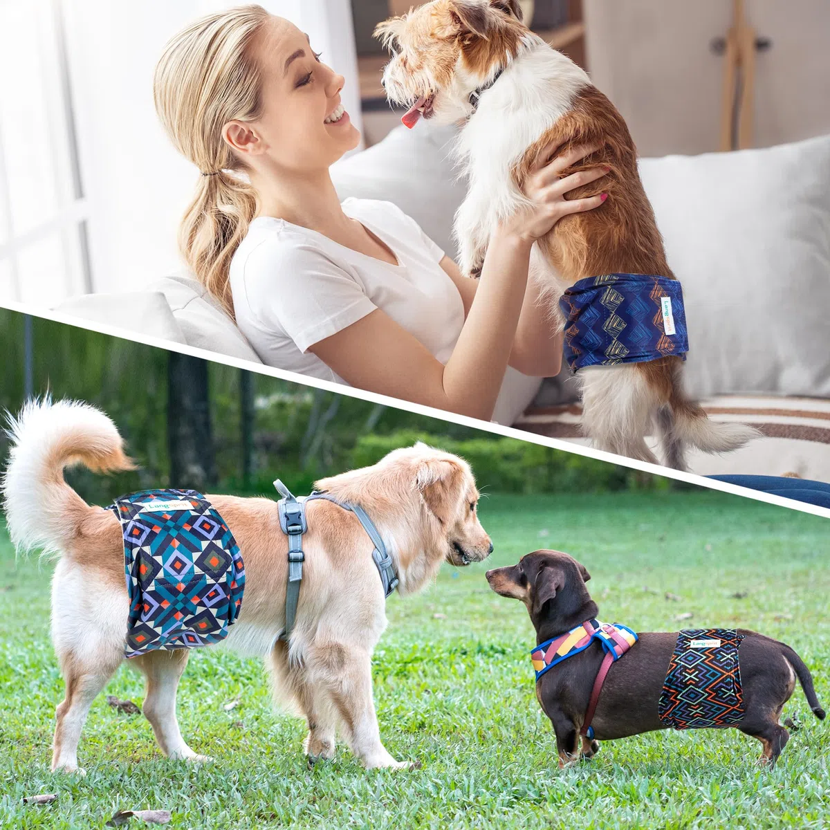 Langsprit Bandas para el vientre masculino para perros (paquete de 3) - Pañales para perros machos - Pañales de alta absorción lavables para perros machos - Pañales reutilizables para perros pequeños,