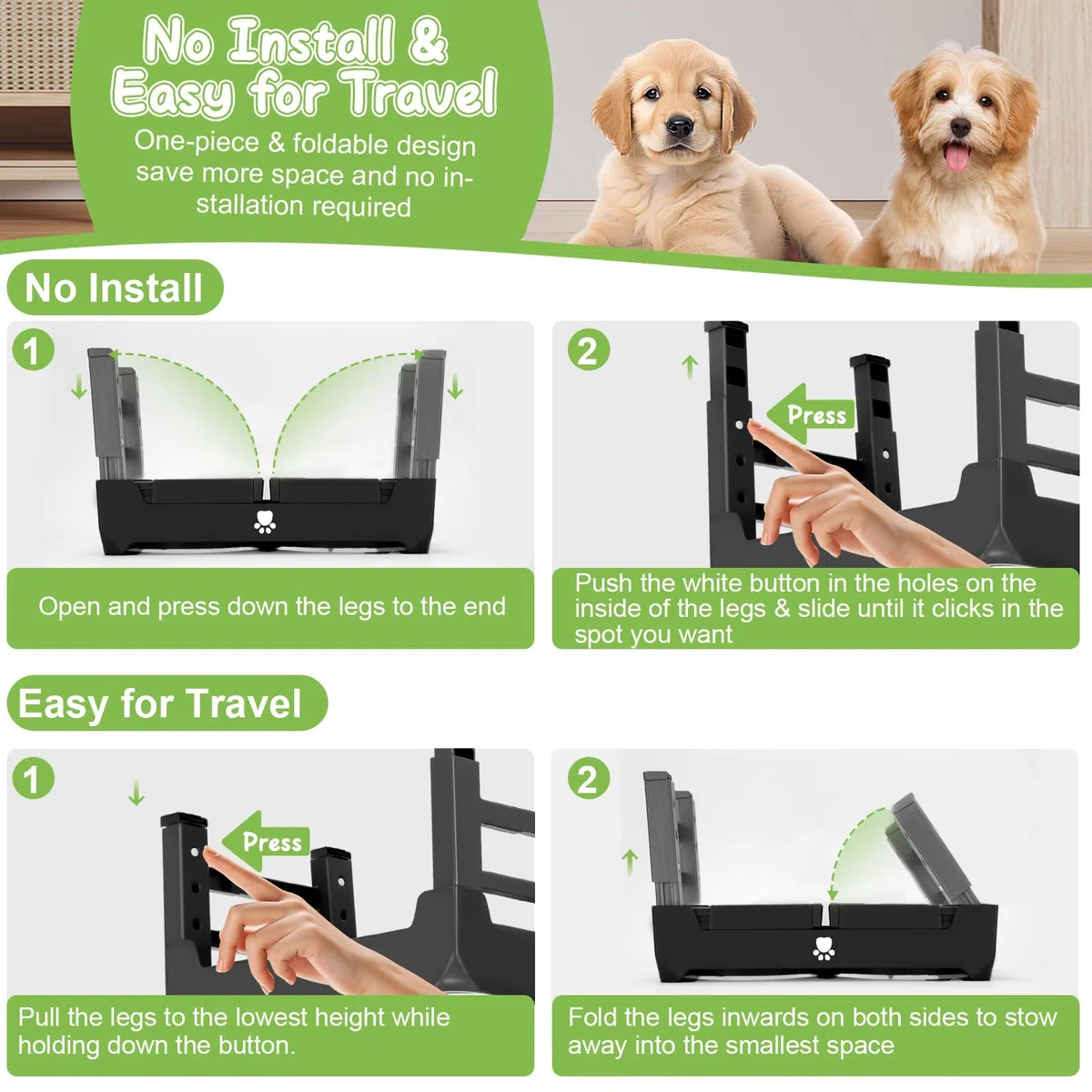 AIRMX Cuencos elevados para perros de altura ajustable con 2 cuencos de acero inoxidable para comida para perros, comedero plegable antideslizante para perros medianos y grandes, se ajusta a 12.4