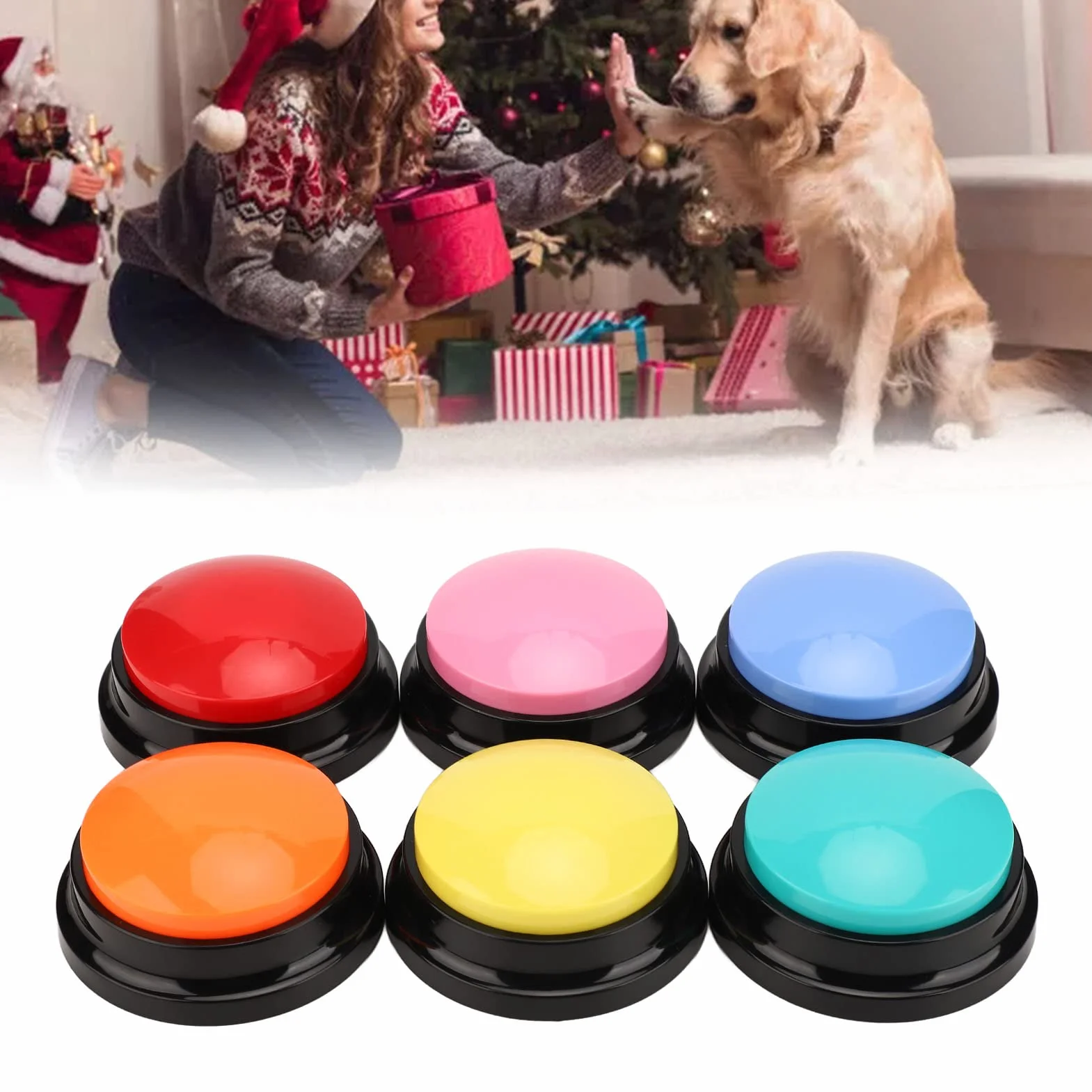 6 Botón de Grabación de Voz, Botones de Comunicación para Perros, Zumbador de Entrenamiento de Mascotas, Grabación Y Reproducción de 30 Segundos, para Entrenamiento de Gatos, Perros Y Mascotas