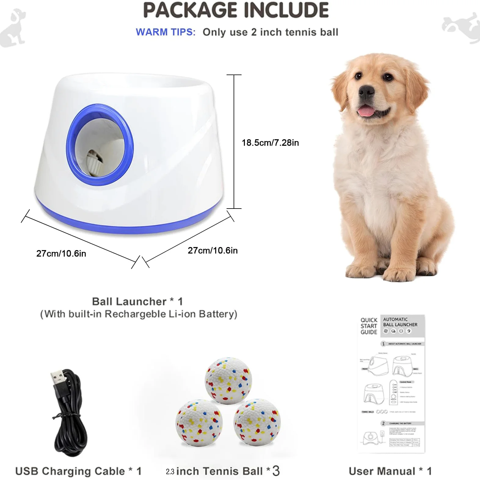 Lanzador automático de bolas para perros para interiores y exteriores, lanzador de bolas de perro, ajustes de distancia ajustable, batería recargable, juguete interactivo inteligente para