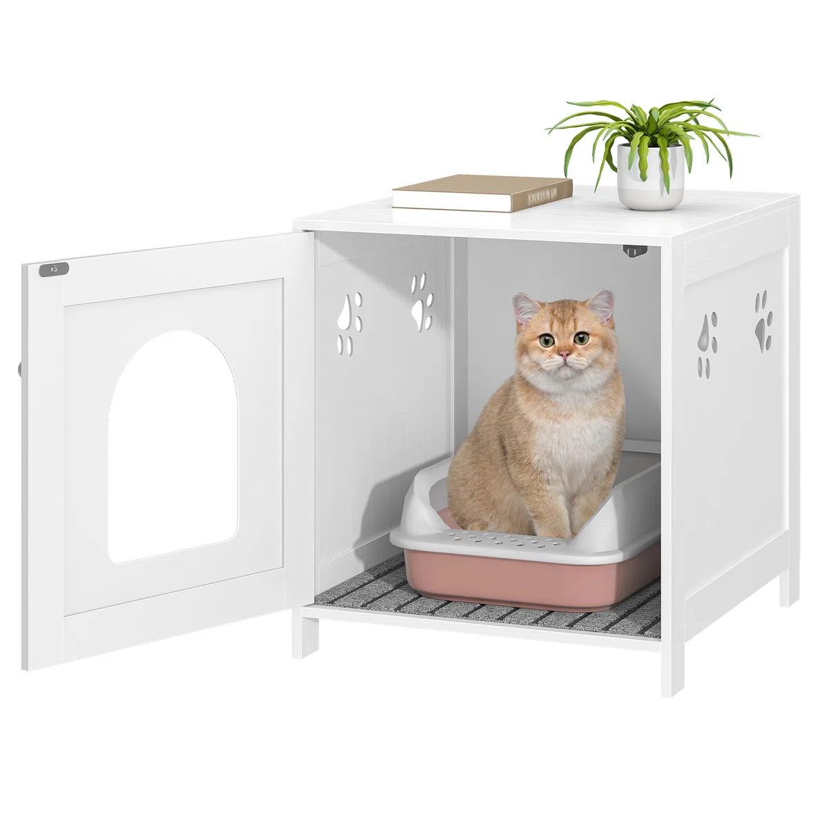 Hzuaneri Armario para Gatos, Mueble para Gatos, Mueble con Caja de Arena Oculta, Banco Armario para Gato, Lavabo de Madera para Sala de Estar, Dormitorio, Blanco CB82213X