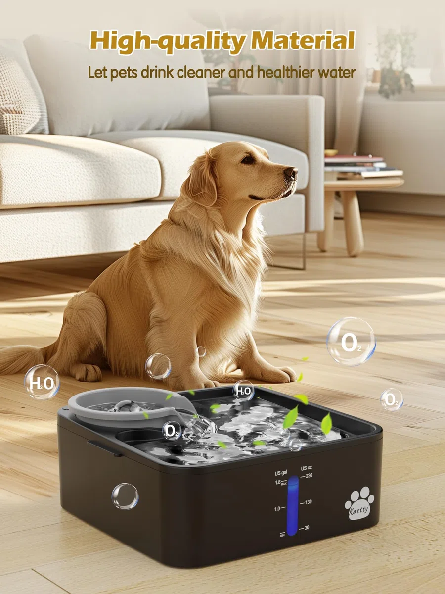 Kastty Fuente de Agua para Perros de 2 galones, Fuente Ultra Grande/Ancha para Mascotas, sin BPA, dispensador de Cuencos de Agua para Perros con 5 Bombas seguras de filtración y recordatorio de