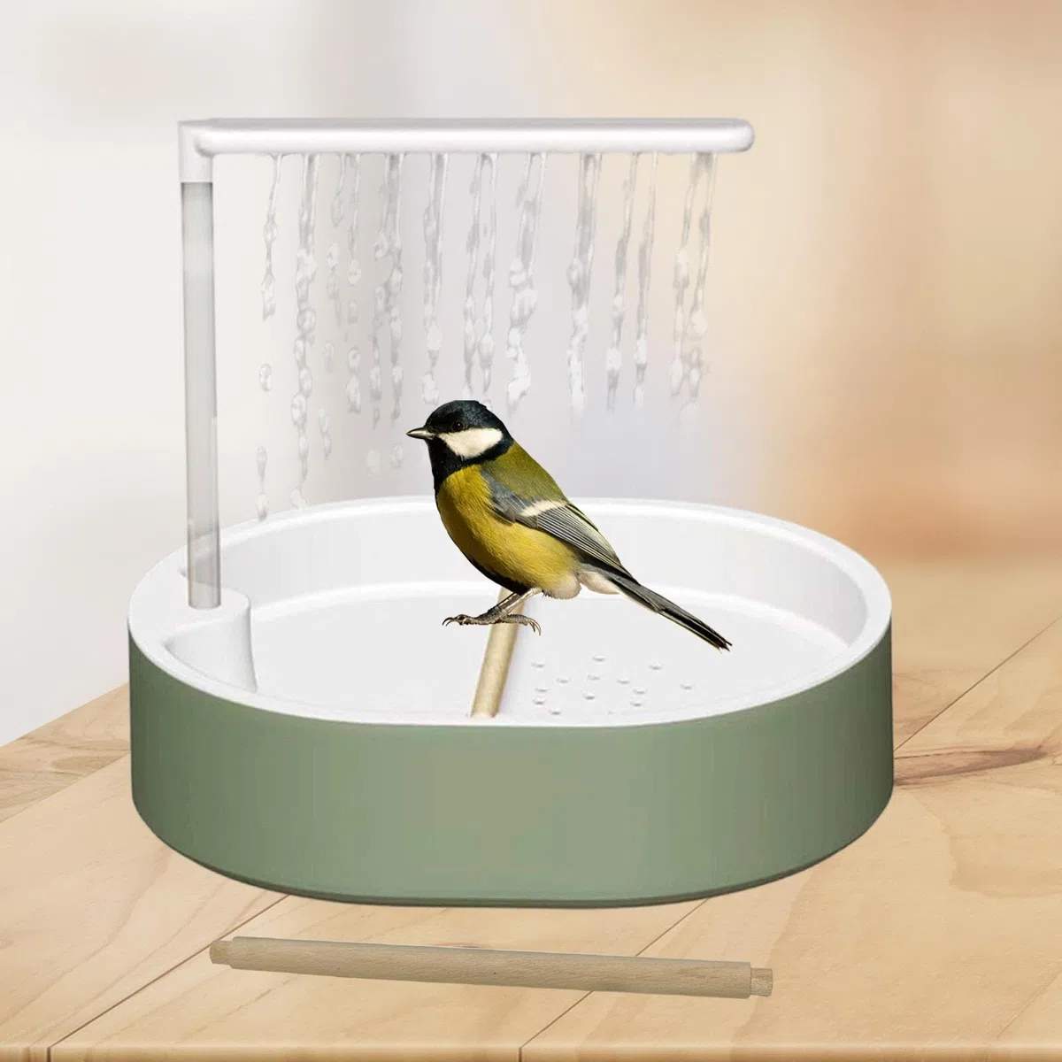 Gralara Bañera para Loros automática y Bomba Ajustable para pájaros pequeños y medianos, Cabezal de Ducha Blanco