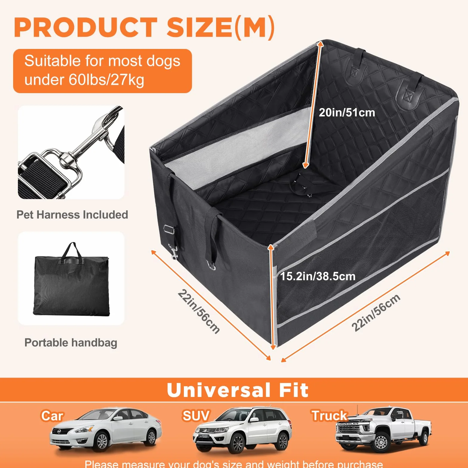 Gimars Mejora Asiento Perro Coche Extra Estable para Perros Medianos Pequeños, Impermeable Ensanchado Transportin Perro Coche, Reforzado Cama con Ventanas De Red Cinturón De Seguridad, M