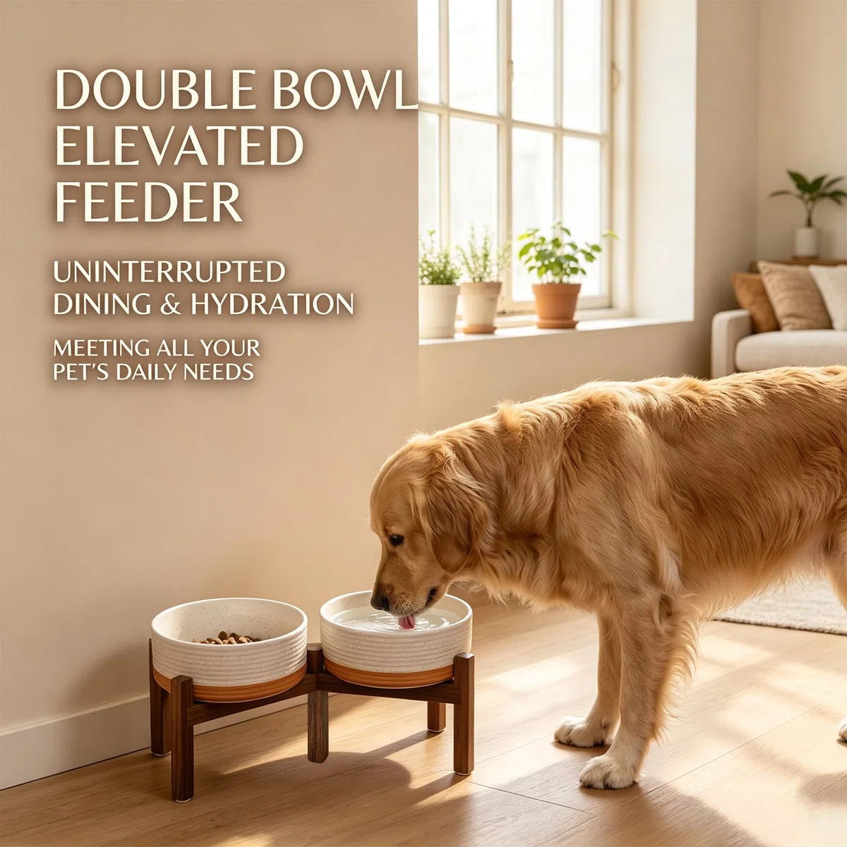 Cuenco doble para perros de cerámica, 2 x 850 ml