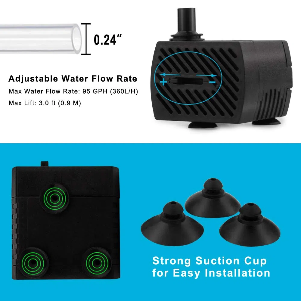 PULACO 2 bombas de agua sumergibles (95GPH 5W) para acuario, estanque, fuente, hidropónico