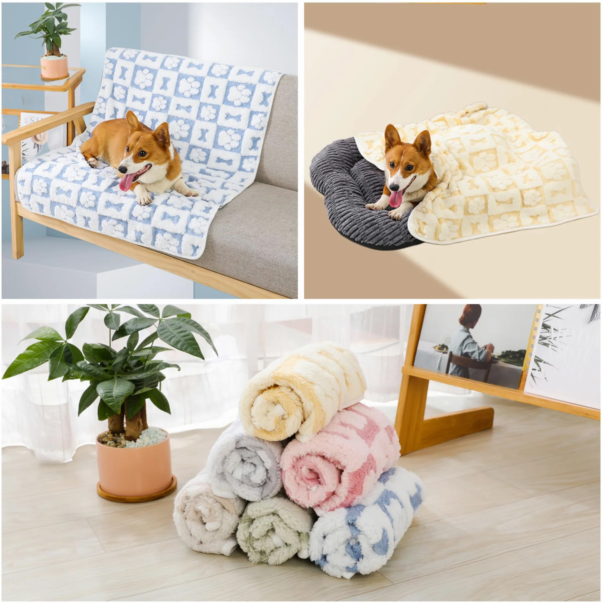 Paquete de 2 mantas calmantes para mascotas, manta lavable para mascotas, manta con estampado de patas, mantas para perros, manta calmante para perros y gatos, mantas para gatos y cachorros