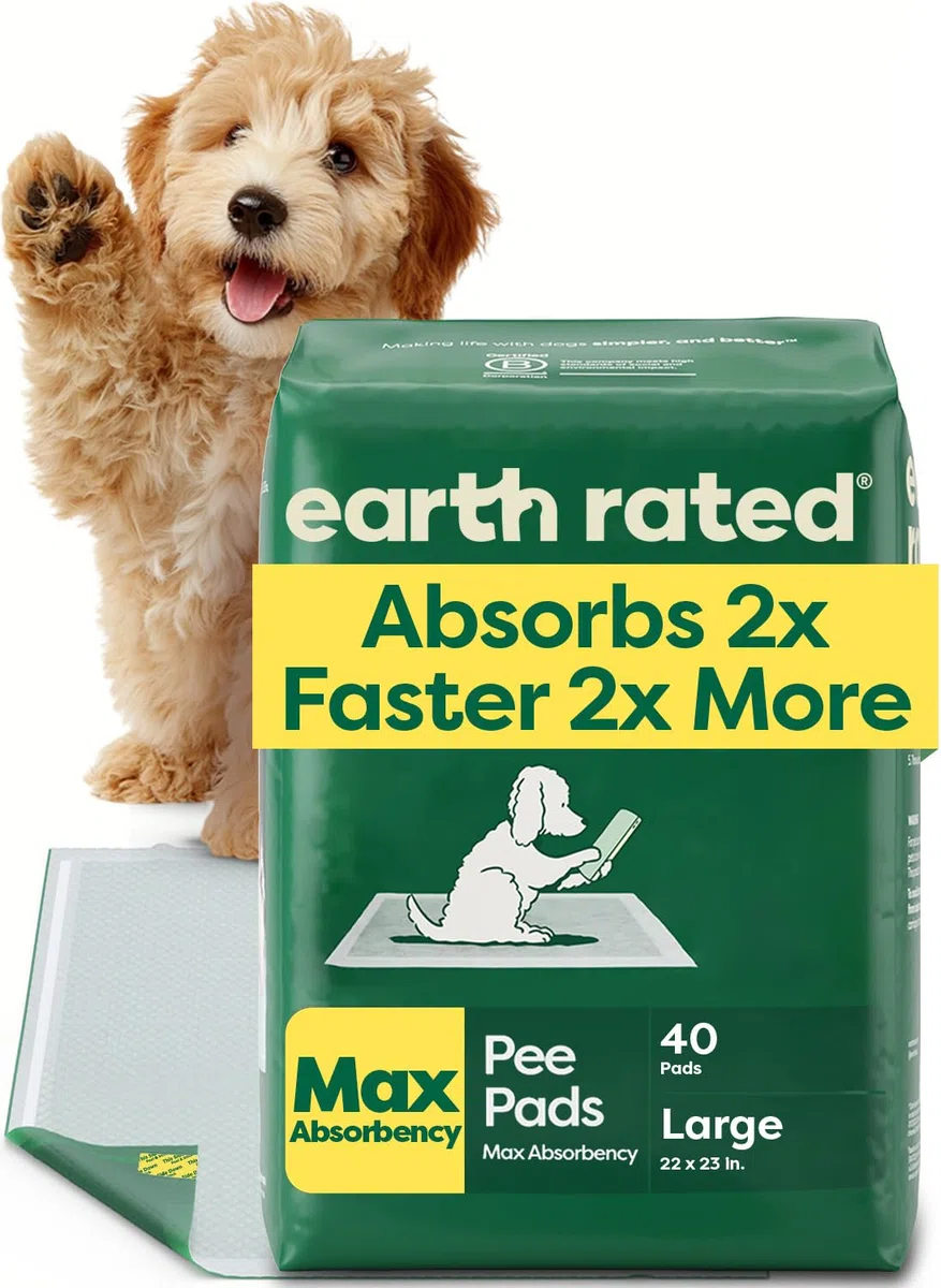 Earth Rated Max Absorbency - Almohadillas para orina de cachorros para perros absorben 2 veces más rápido y 2 veces más, a prueba de fugas, control de olores, sin perfume, grande, 22 x 23 pulgadas, 40
