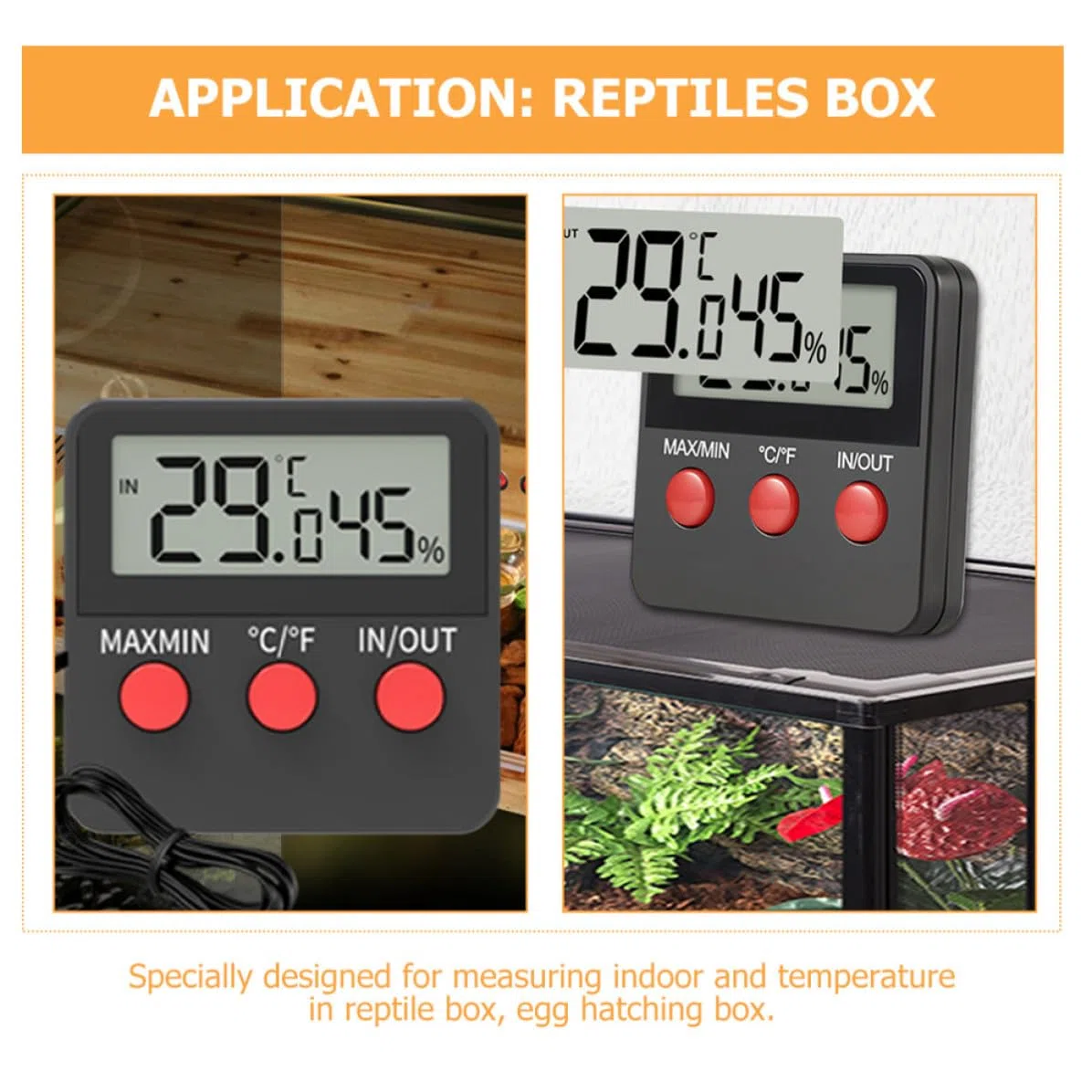 Alasum 2 Juegos Termómetro Higrómetro Digital para Reptiles, Negro Abs,