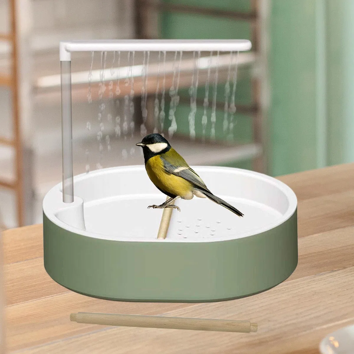 Gralara Bañera para Loros automática y Bomba Ajustable para pájaros pequeños y medianos, Cabezal de Ducha Blanco