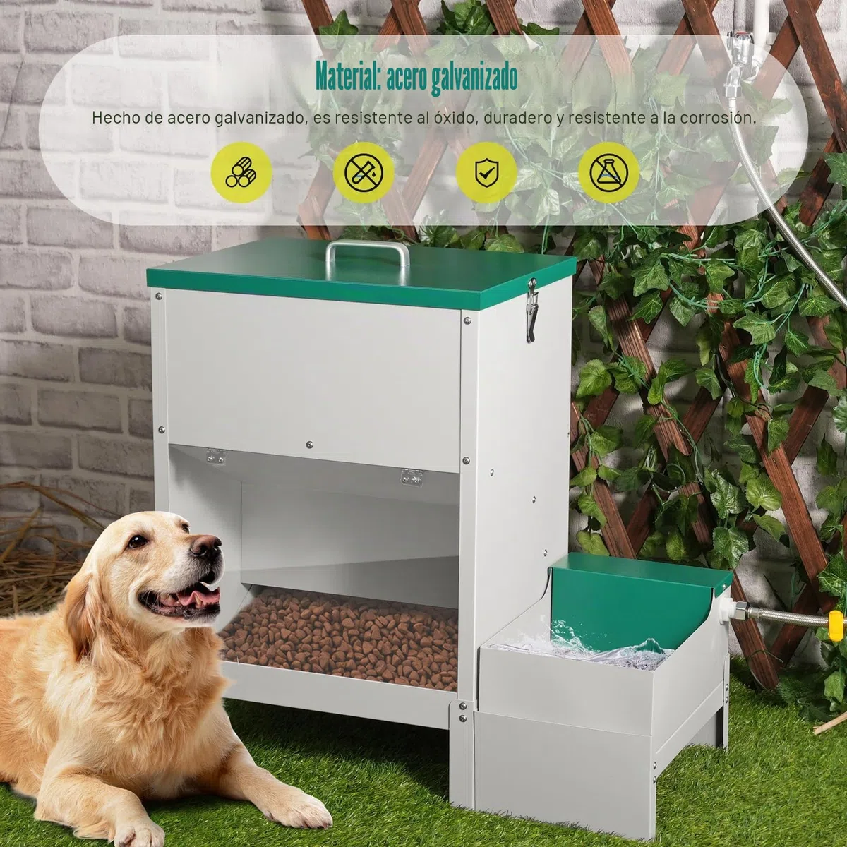2 en 1 Dispensador Automático de Comida y Agua para Perros 38L Dispensador Automático de Comida para Perros de Raza Grande Dispensador de Agua para Perros al Aire Libre Alimentador de Gravedad