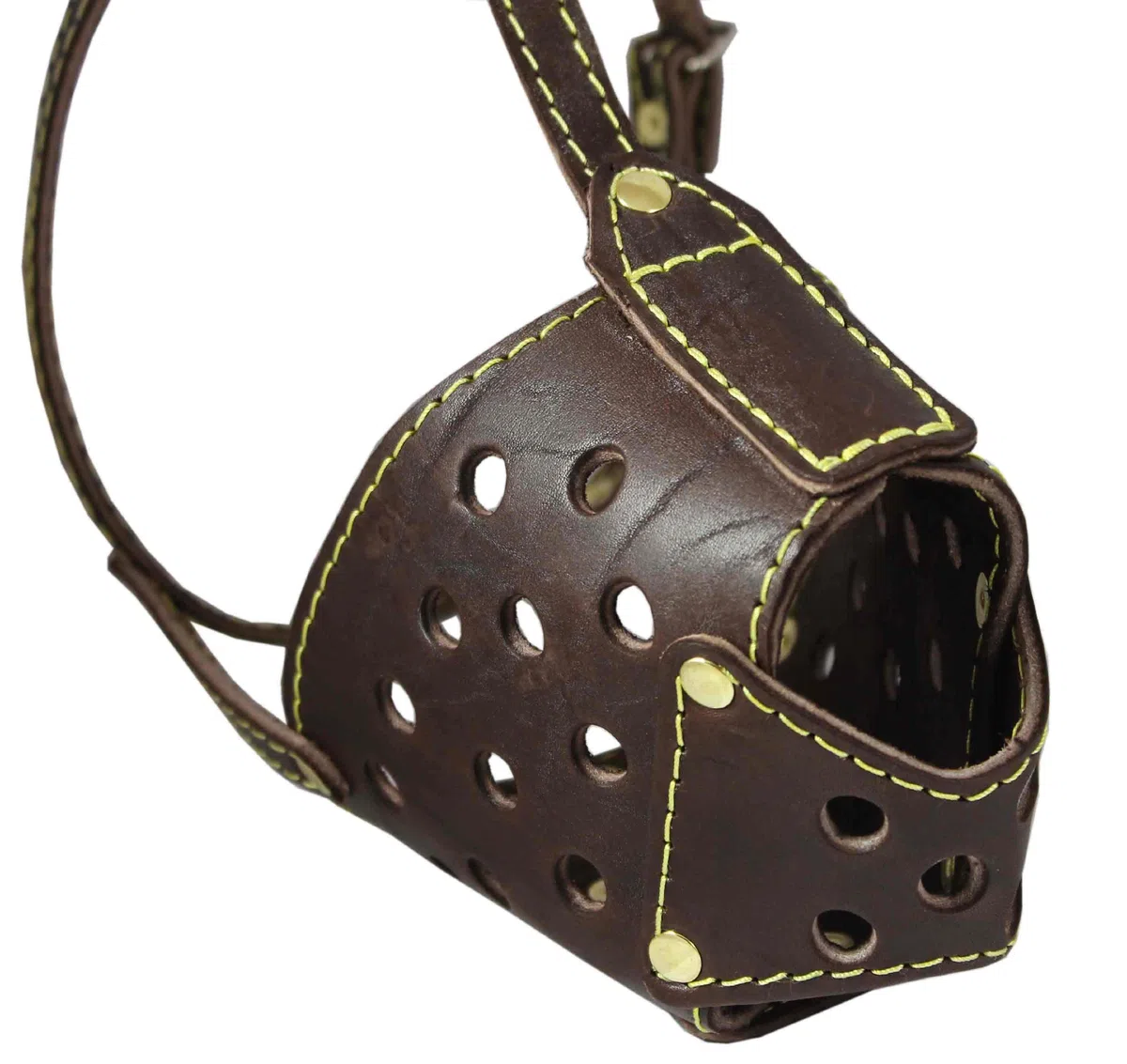Bozal seguro para perro de piel auténtica, color marrón, (circunferencia de 33 cm, longitud del hocico de 8,9 cm)