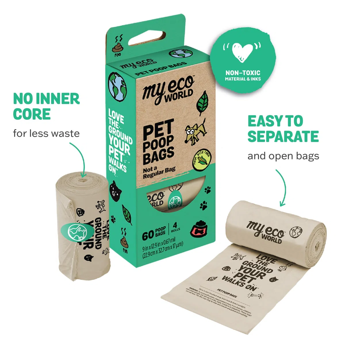 Bolsas para excrementos de mascotas, fabricadas con maíz y otros materiales compostables certificados, rollos de bolsas para excrementos de perro, 60 bolsas, 4 rollos, extrafuertes, a