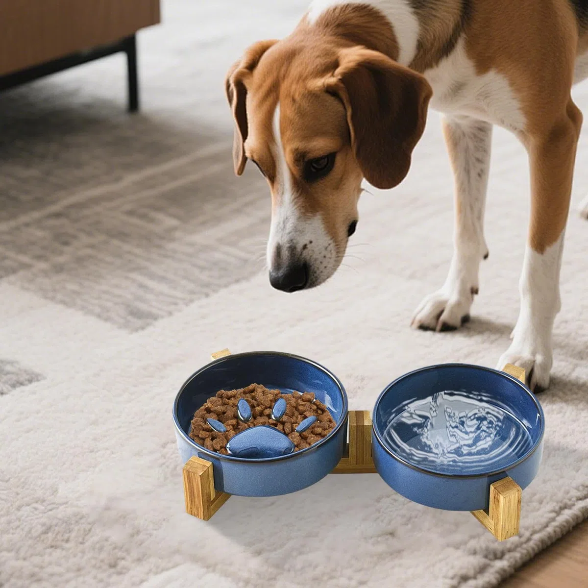 Lento Perros Mediano Comida Lenta Bebida Alimentación De Pie | Set Cuencos Cerámica Huella Linda Perros Estación Alimentación Mascotas Accesorios Plato Camping Coche Hogar Exterior Patio