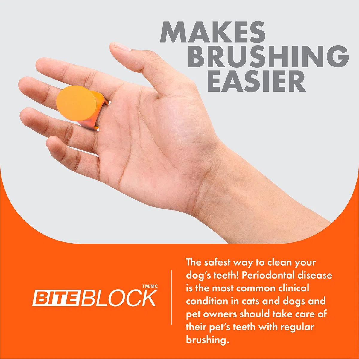 BrushMate Paquete combinado de cepillo de dientes para mascotas y BiteBlock para perros y gatos (mediano, naranja)