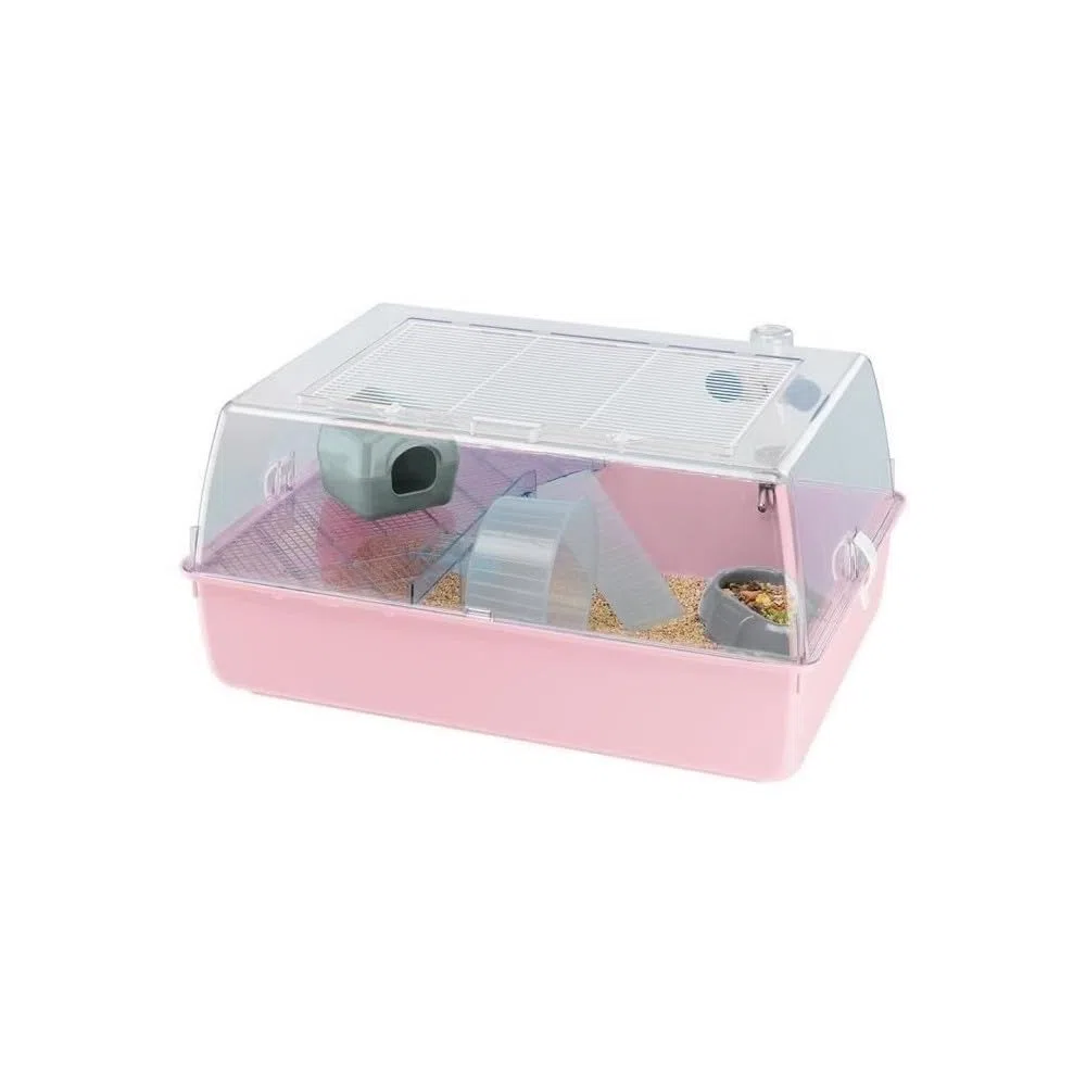 FERPLAST Gabbia Roditori MINI DUNA HAMSTER per Criceti, Topolini, in Plastica, Accessori inclusi: Mangiatoia, Beverino, Ripiano, Casetta, Scaletta, Ruota. 55x39xh27cm