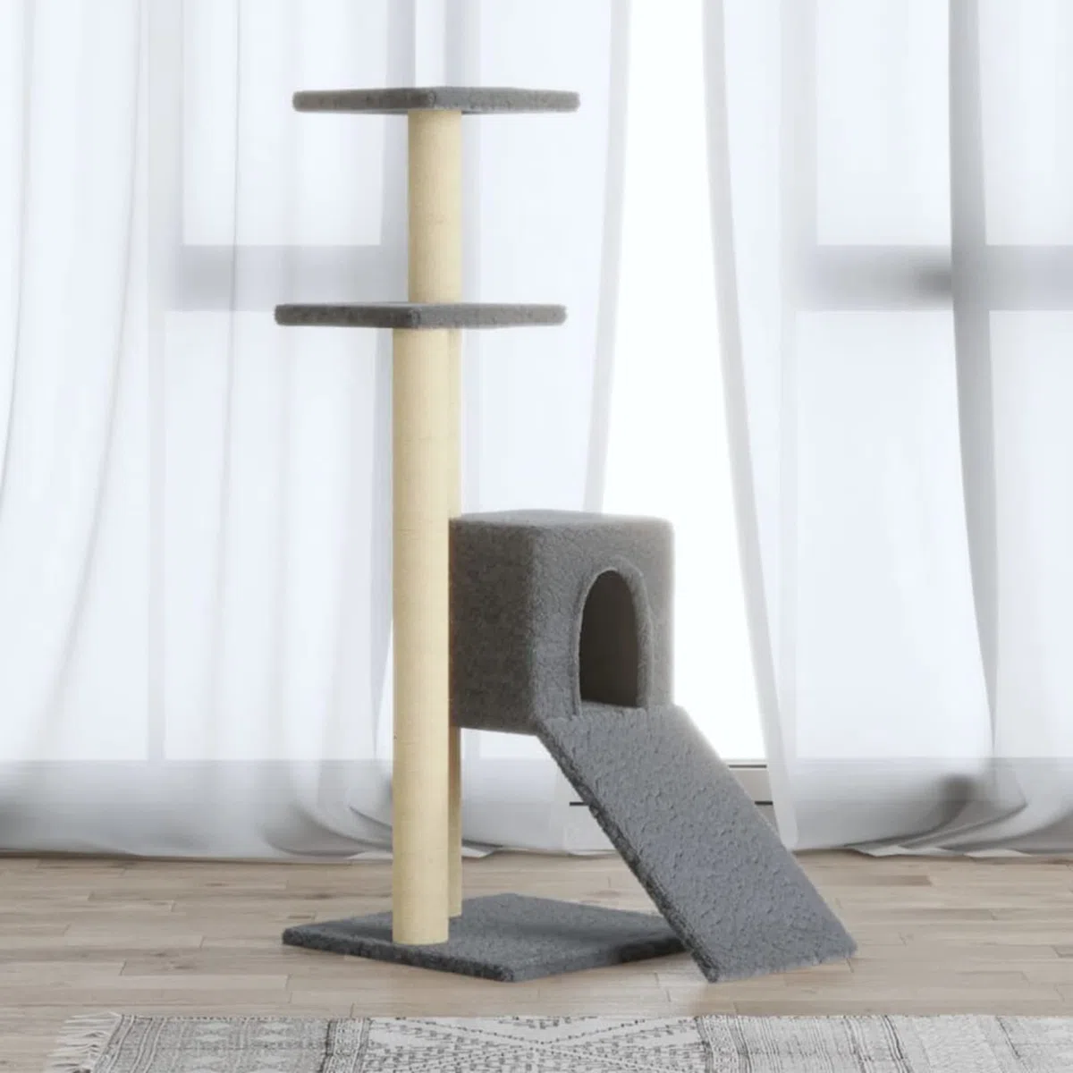 Rascador para Gatos con Postes de sisal, LAPOOH Arbol para Gatos, Gatos Accesorios, Arranhador para Gatos, Arbol Rascador Gatos, Gris Claro 92 cm