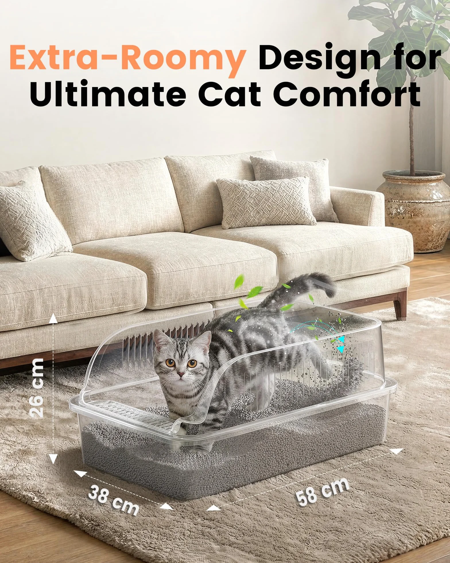 Arenero Gato Acero Inoxidable, Caja de Arenero para Gatos Grandes XXL con Pala, WC Gatos con Bordes Altos Desmontables, Antiadherente, Sin Olores y Fácil de Limpiar, Gris Claro